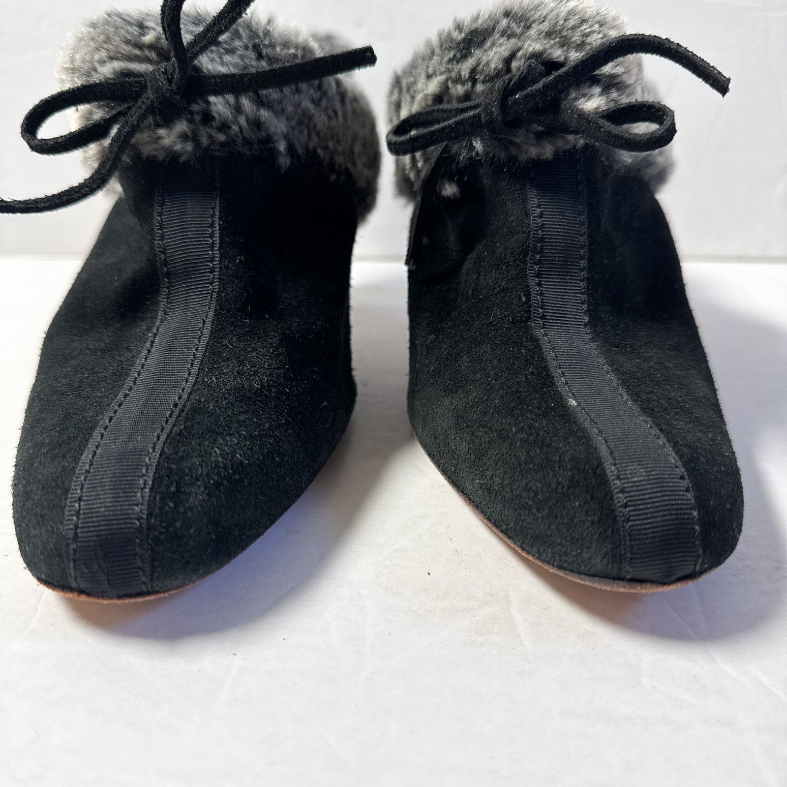 Anne Klein Vintage Anne Klein NY Black Suede Faux Fur Mule Heels Italy Size US 9.5 / IT 39.5 - 6 Thumbnail