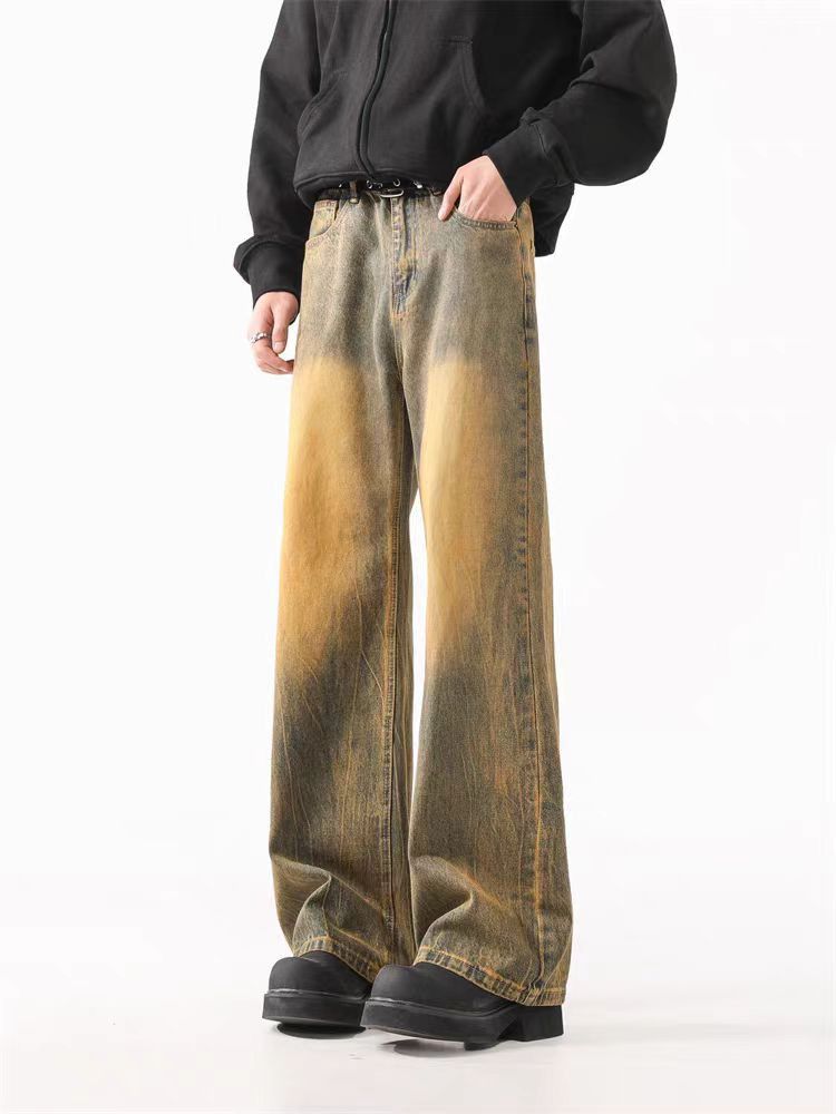 Vintage Washed Yellow Clay Dyed Straight Leg Scrap Jeans