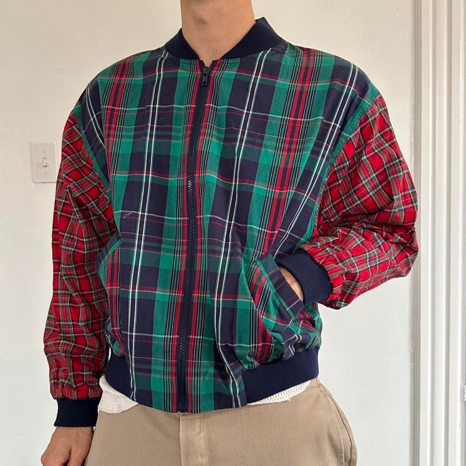 Vintage Epic Vintage 80s Custom Cut & Sew Plaid Bomber Zip Up Jacket Size US M / EU 48-50 / 2 - 7 Thumbnail