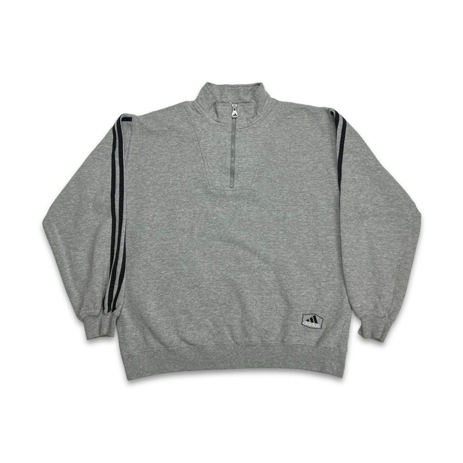 Adidas × Vintage Vintage 90s Adidas Sweatshirt Gray 3 Stripe 1/4 Zip Pullover Size US S / EU 44-46 / 1 - 3 Thumbnail