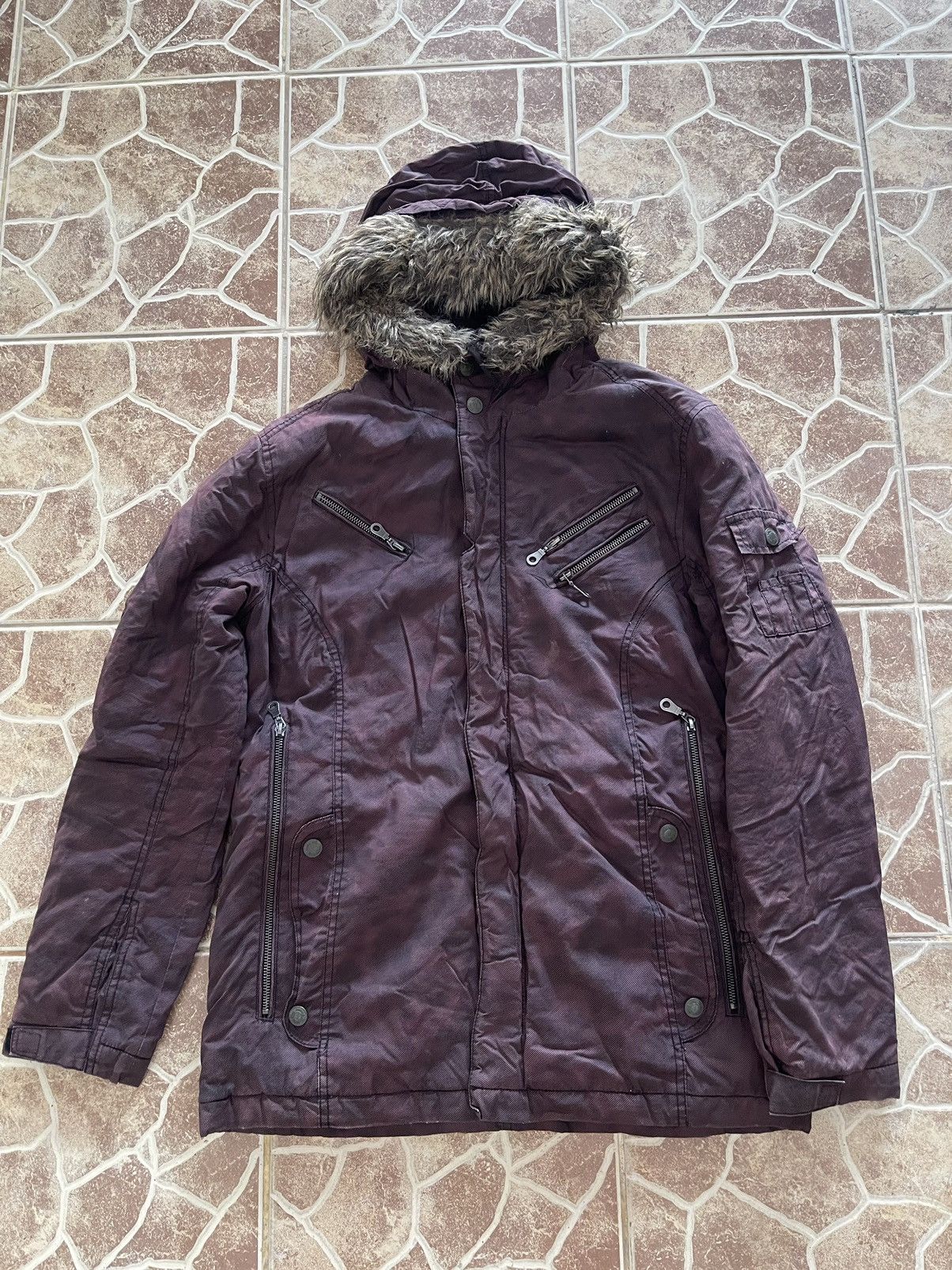 image of Archival Clothing x In The Attic VTG In The Attic Multipocket Zipper Bondage Faux Fur Hoodie in Dar
