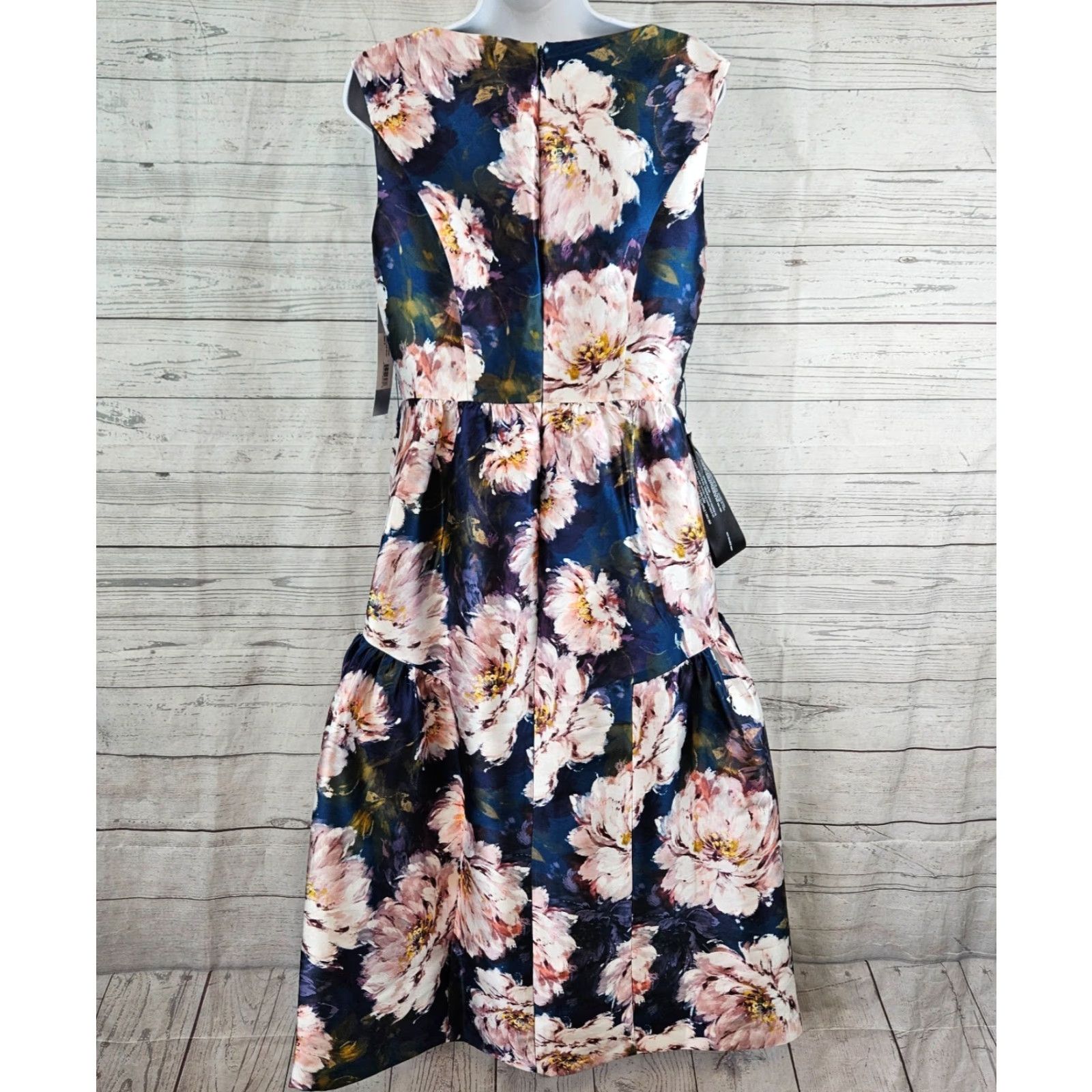 Vintage Kay Unger Dress Womens Lydia Tea Length Midi Floral Sleeveless Pockets Blue Pink Sz 8 Size M / US 6-8 / IT 42-44 - 4 Thumbnail