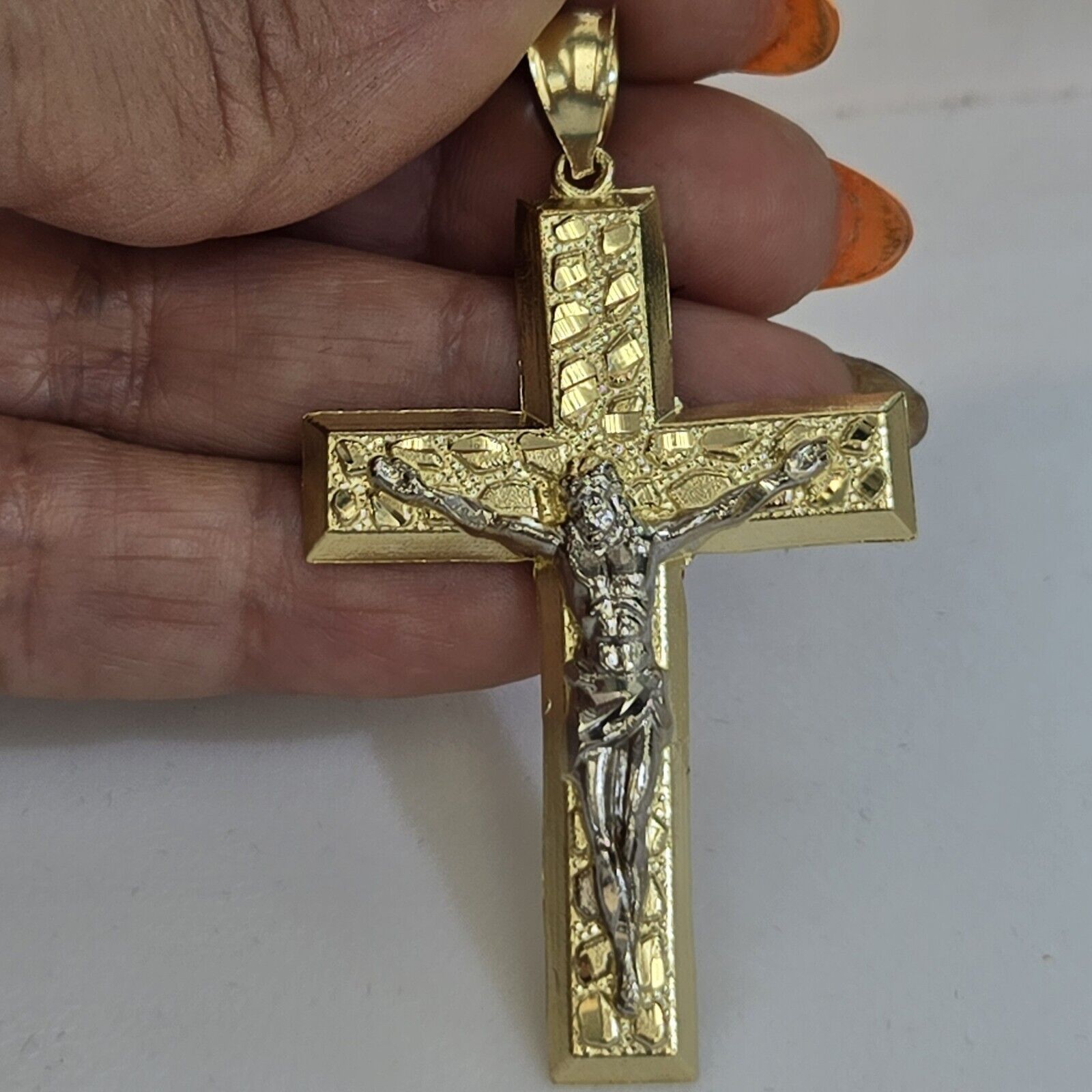 Real 10k Gold nugget Jesus Crucifix Cross Pendant charm