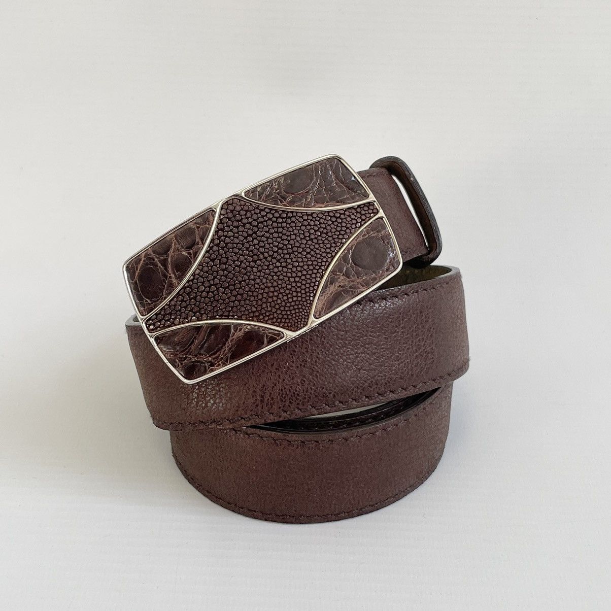 Prada Brown Leather Croc Western Buckle Belt Size 32 - 1 Thumbnail