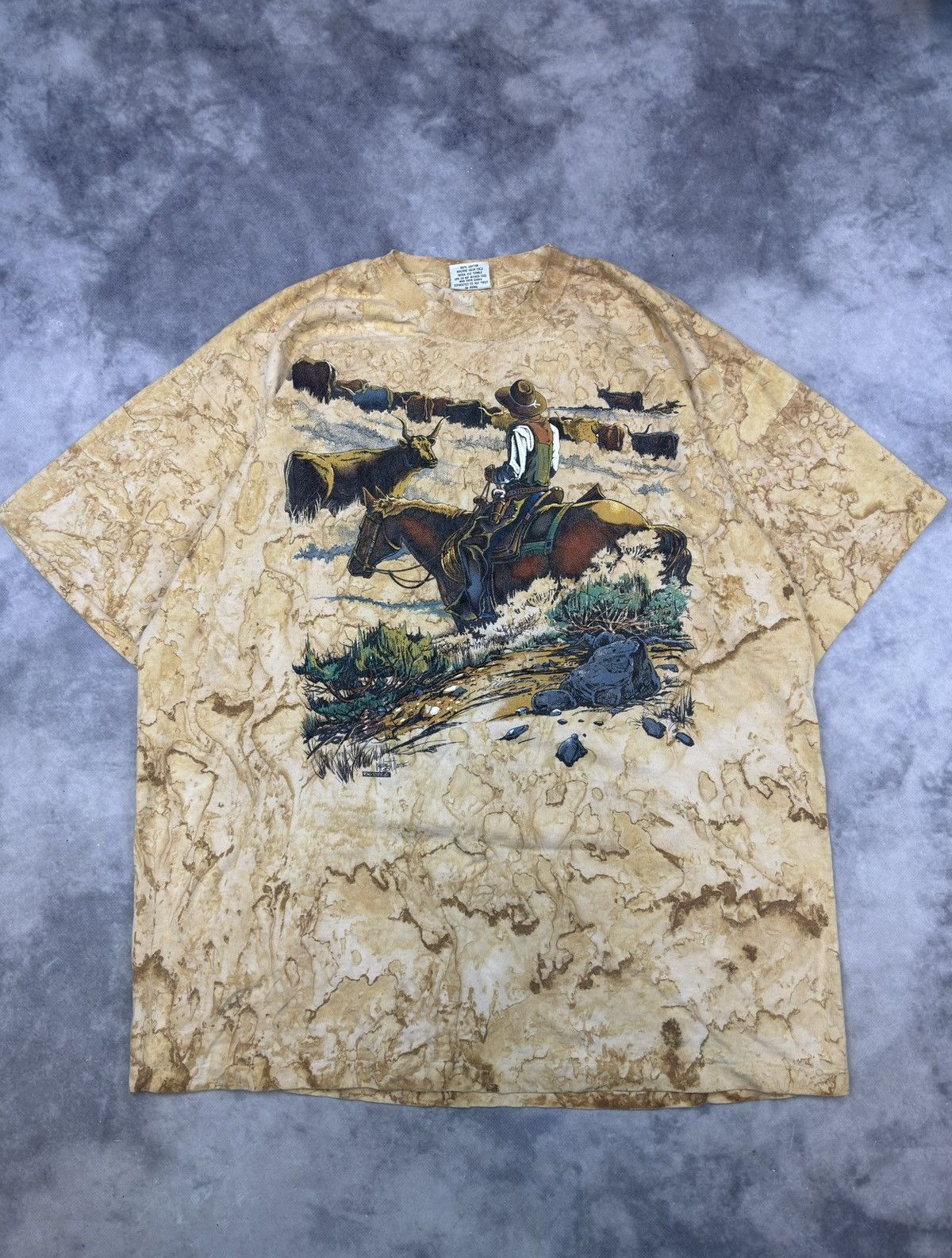 Liquid Blue × Vintage Vintage Western CawBoy Tie Dye T Shirt All Over Print 90s Size US XL / EU 56 / 4 - 1 Thumbnail
