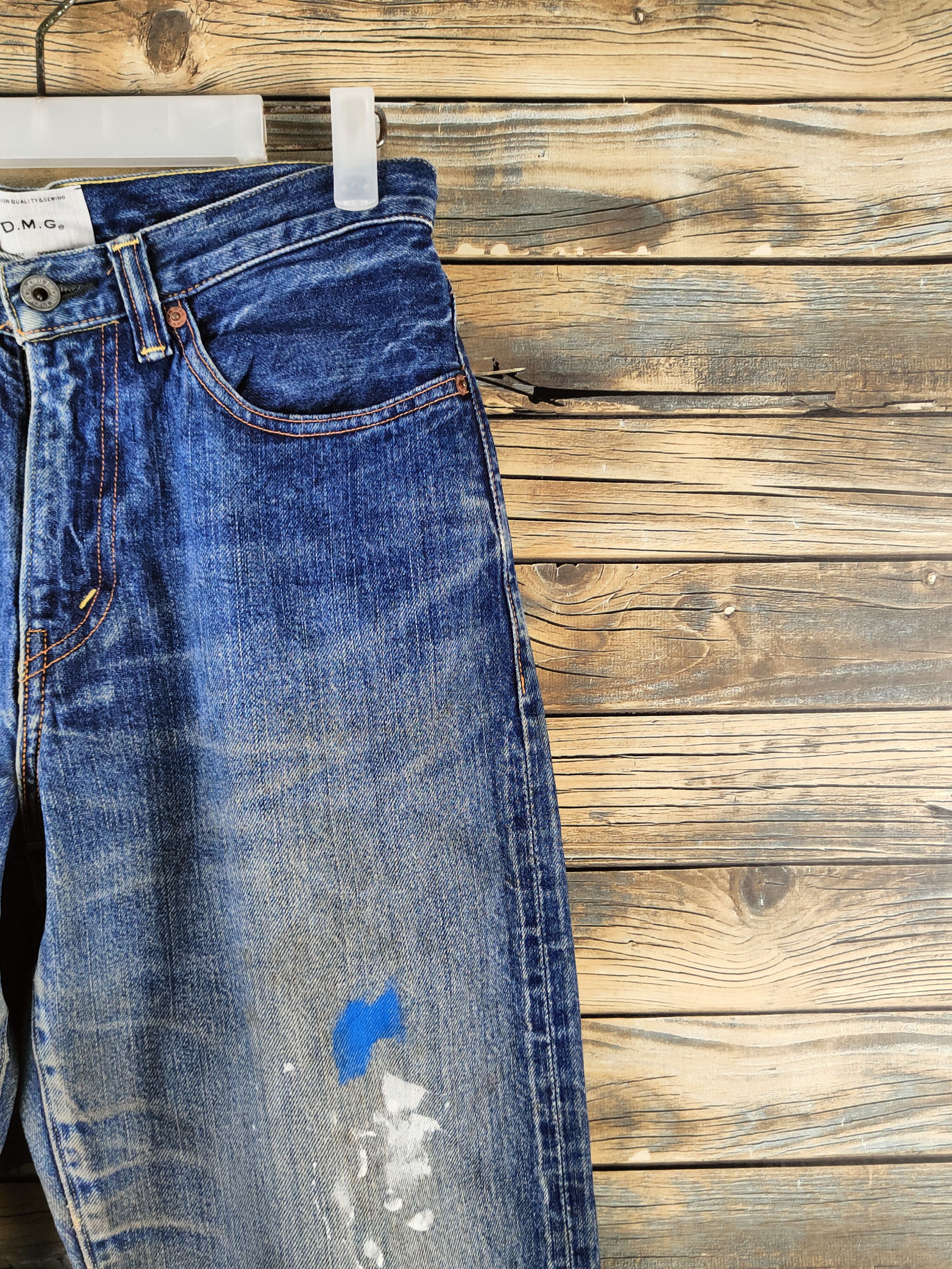 Japanese Brand DL D.M.G Dark Blue Distressed Ripped denim Jeans #46-959 Size US 28 / EU 44 - 5 Thumbnail