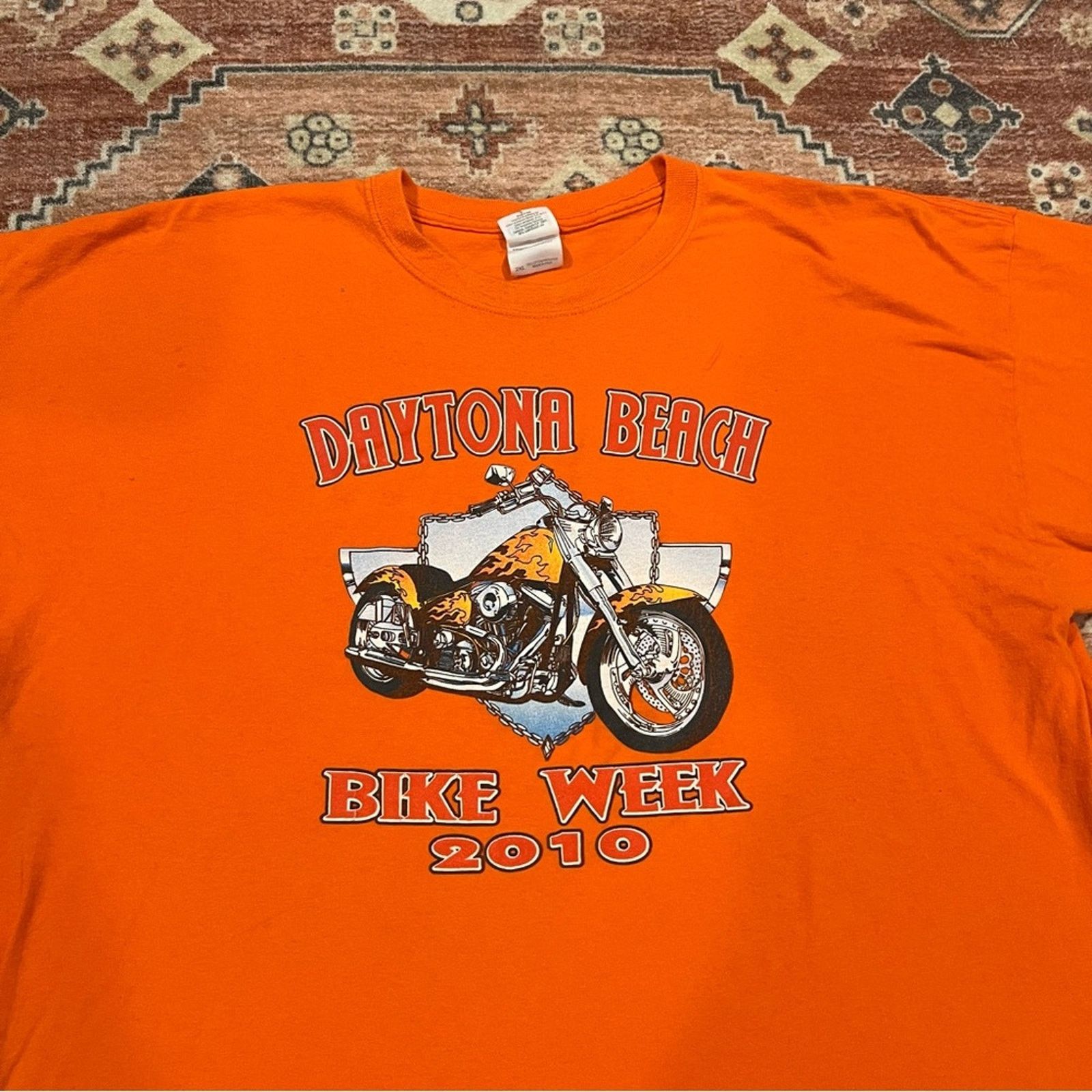 Vintage Daytona Beach Bike Week 2010 Orange Tee Shirt Size US XXL / EU 58 / 5 - 3 Thumbnail