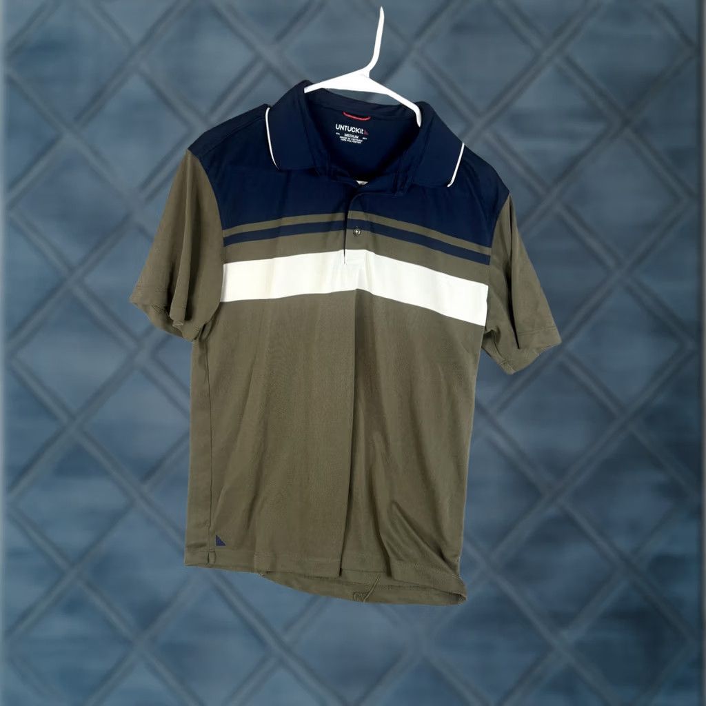 UNTUCKit UNTUCKit Polo Shirt Mens M Blue Green Stripe 100% Polyester Golf Casual Polo Shirt Mens M Color Green Striped Short Sleeve Size US M / EU 48-50 / 2 - 1 Thumbnail