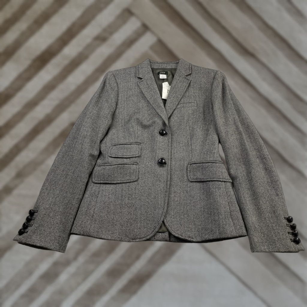 J.Crew J. Crew Blazer Single-Breasted Wool Jacket Notch Lapel Gray Herringbone 4 Women's Regular Size 4 Size S / US 4 / IT 40 - 1 Thumbnail