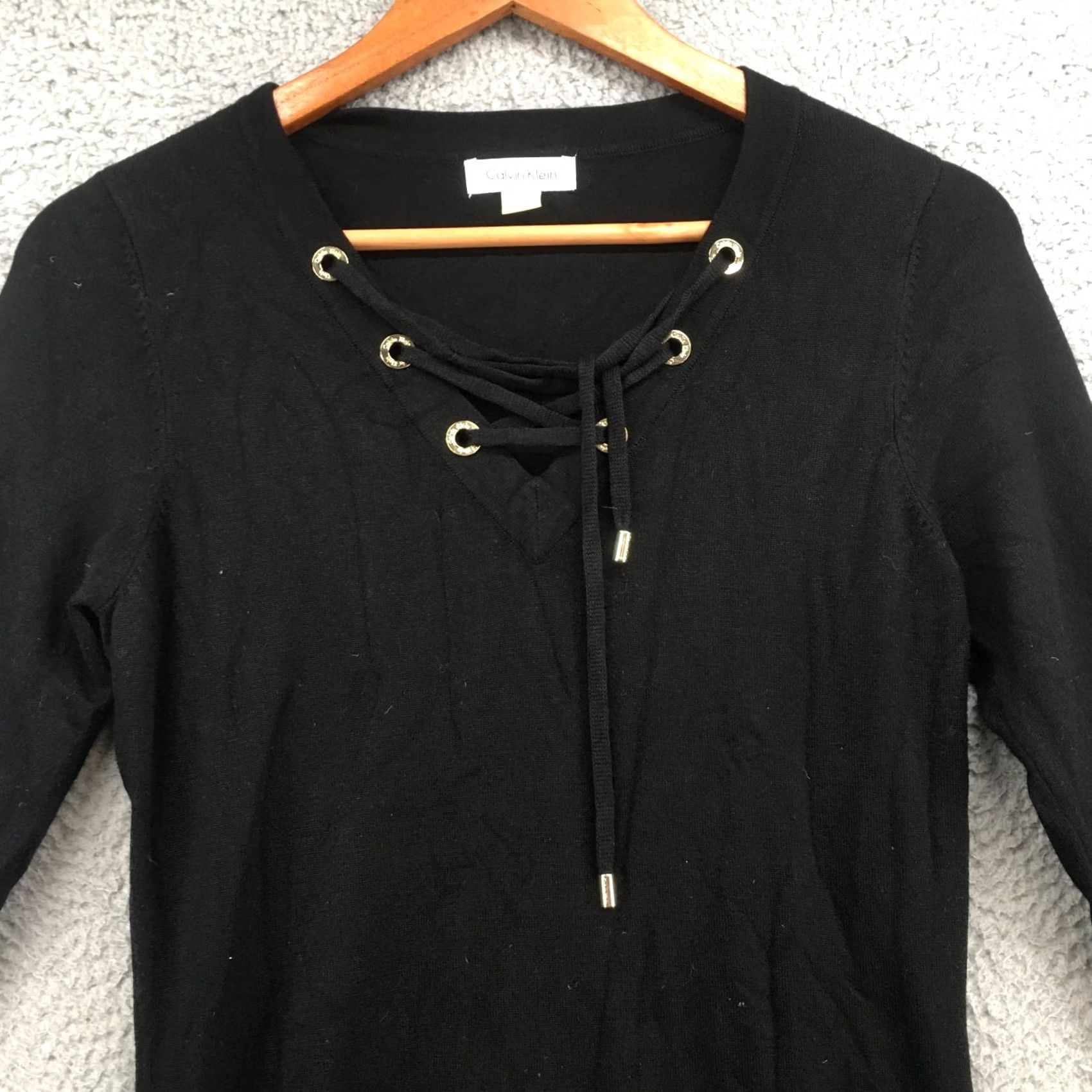 Calvin Klein Calvin Klein Bodycon Sweater Dress Womens Black Lace Up V-Neck Casual S Size S / US 4 / IT 40 - 3 Thumbnail
