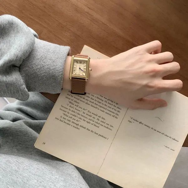 Jewelry Classic Leather Strap Rectangular Watch, Elegant Wristwatch Size ONE SIZE - 6 Thumbnail