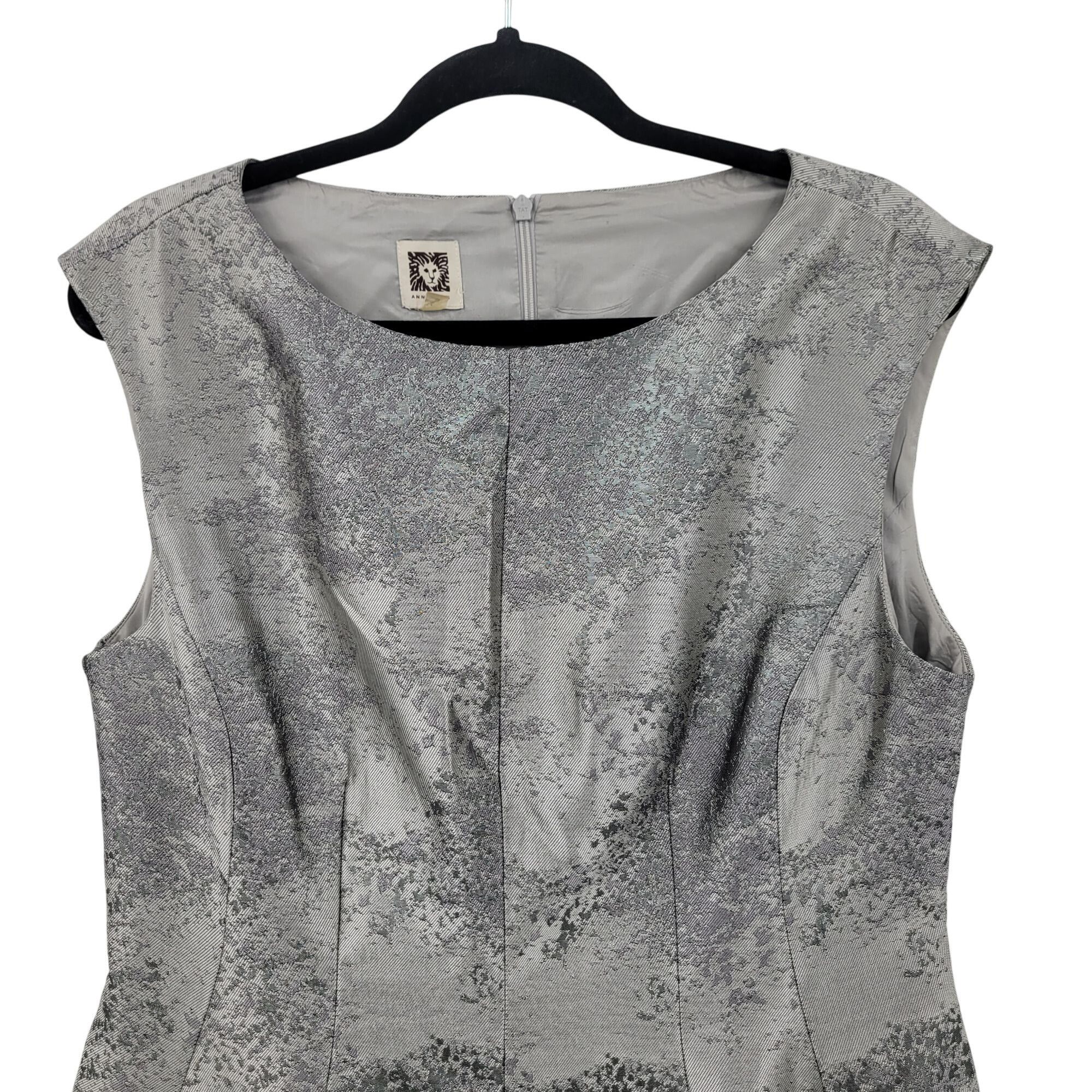 Anne Klein Vtg 80s Metallic Silver Fit Flare Dress Sz 14 Pockets Holida Size XL / US 12-14 / IT 48-50 - 5 Thumbnail
