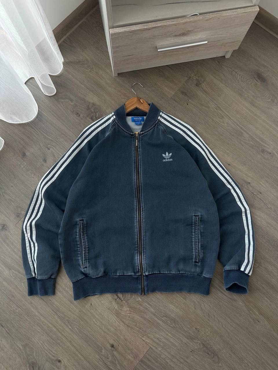 Adidas × Vintage Vintage Adidas Distressed Faded Blue Zip Hoodie Size US XL / EU 56 / 4 - 2 Thumbnail