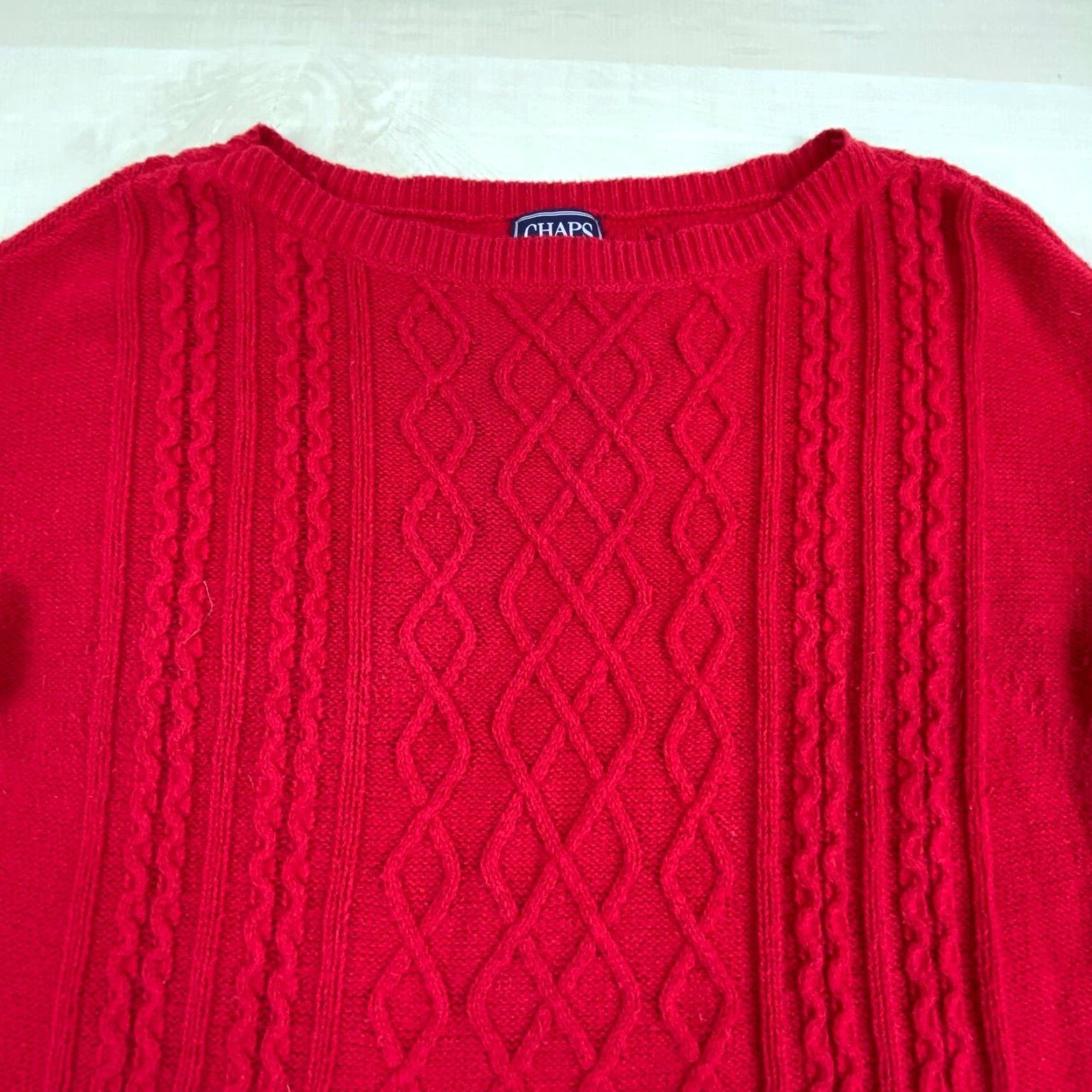 Chaps Chaps Womens Classic Cable Knit Sweater Red Medium Boat Neck Pullover Size M / US 6-8 / IT 42-44 - 2 Thumbnail