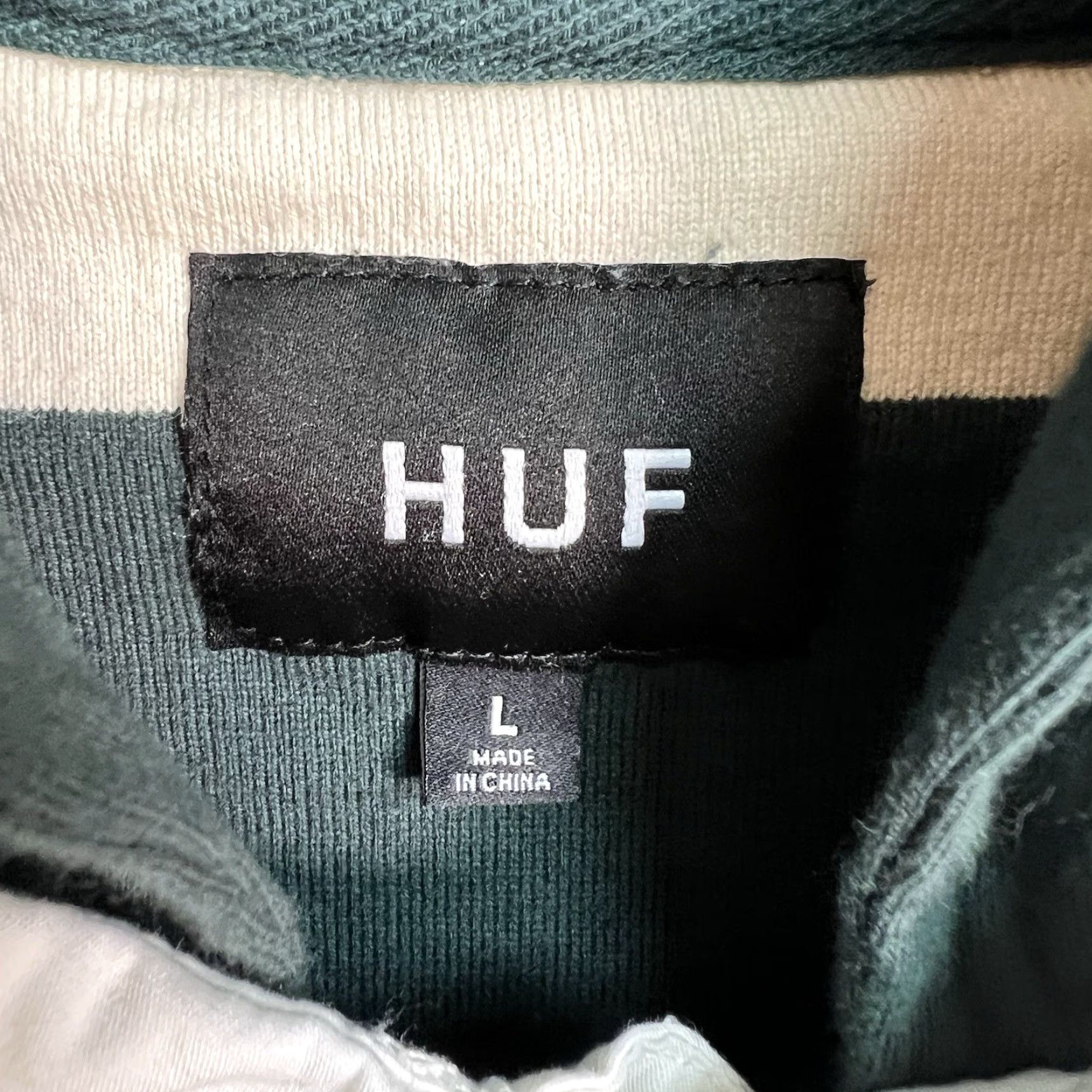 Huf VINTAGE HUF Polo Shirt Rugby Hooded L/S - Hayes Rugby - Sycamore Green White Large Mens Size US L / EU 52-54 / 3 - 5 Thumbnail