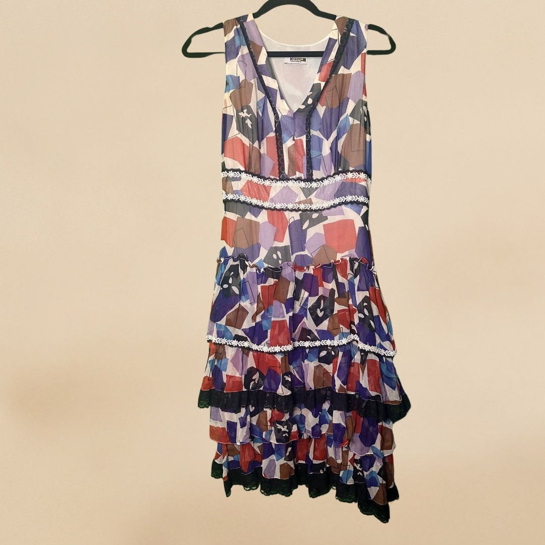 Boutique Moschino × Moschino × Vintage Moschino Archive Silk Boho Ruffle Dress Y2K Size 6 Size M / US 6-8 / IT 42-44 - 2 Thumbnail