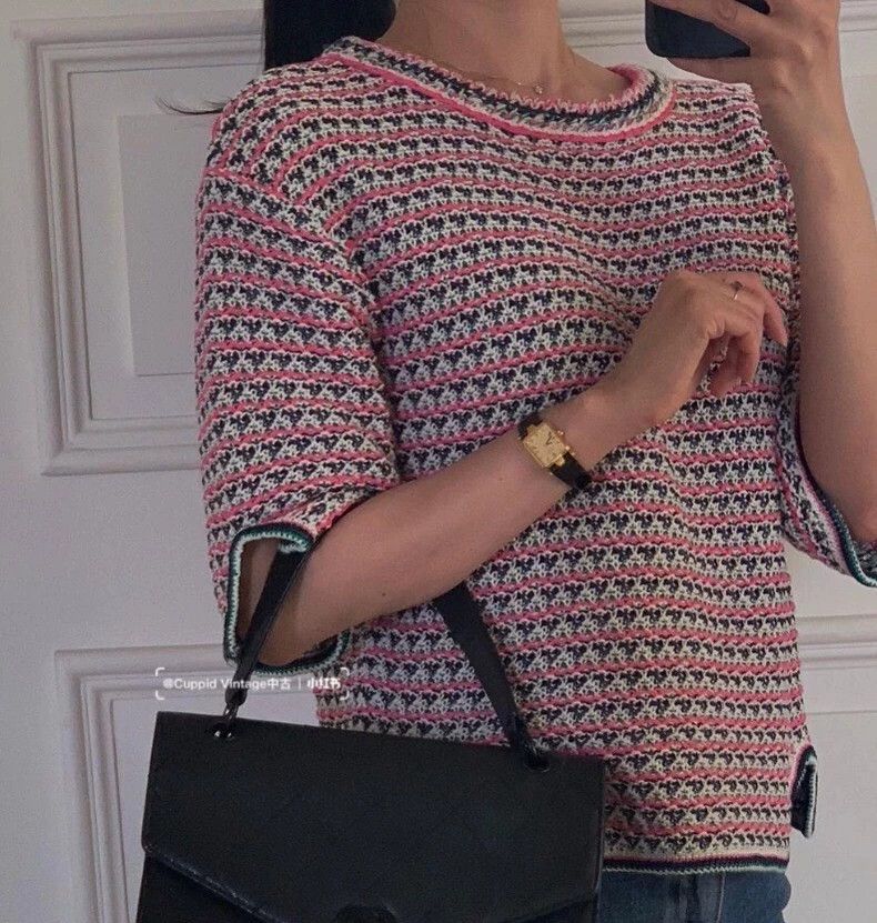 Chanel Chanel Current Series Pink Crochet Cotton Round Neck Short Size XS / US 0-2 / IT 36-38 - 9 Thumbnail