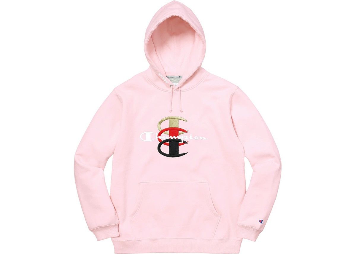 image of Champion Stacked C Hooded Sweatshirt in Pink, Men's (Size Small)