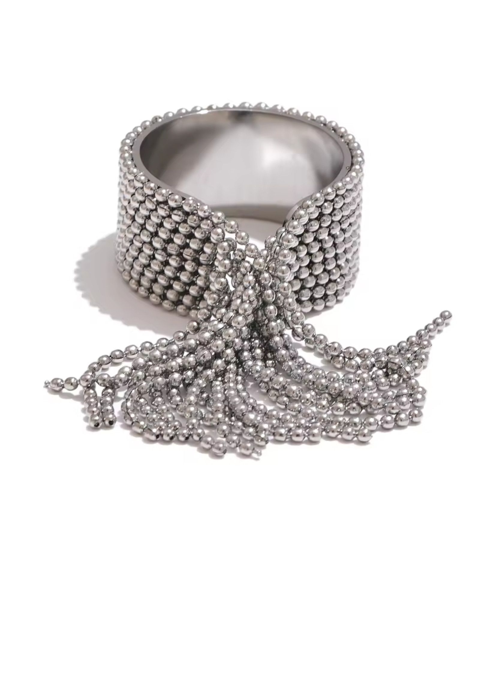 Jewelry Resizable 18K PVD Plated Stainless Steel Chain Tassel Ring Size ONE SIZE - 1 Thumbnail