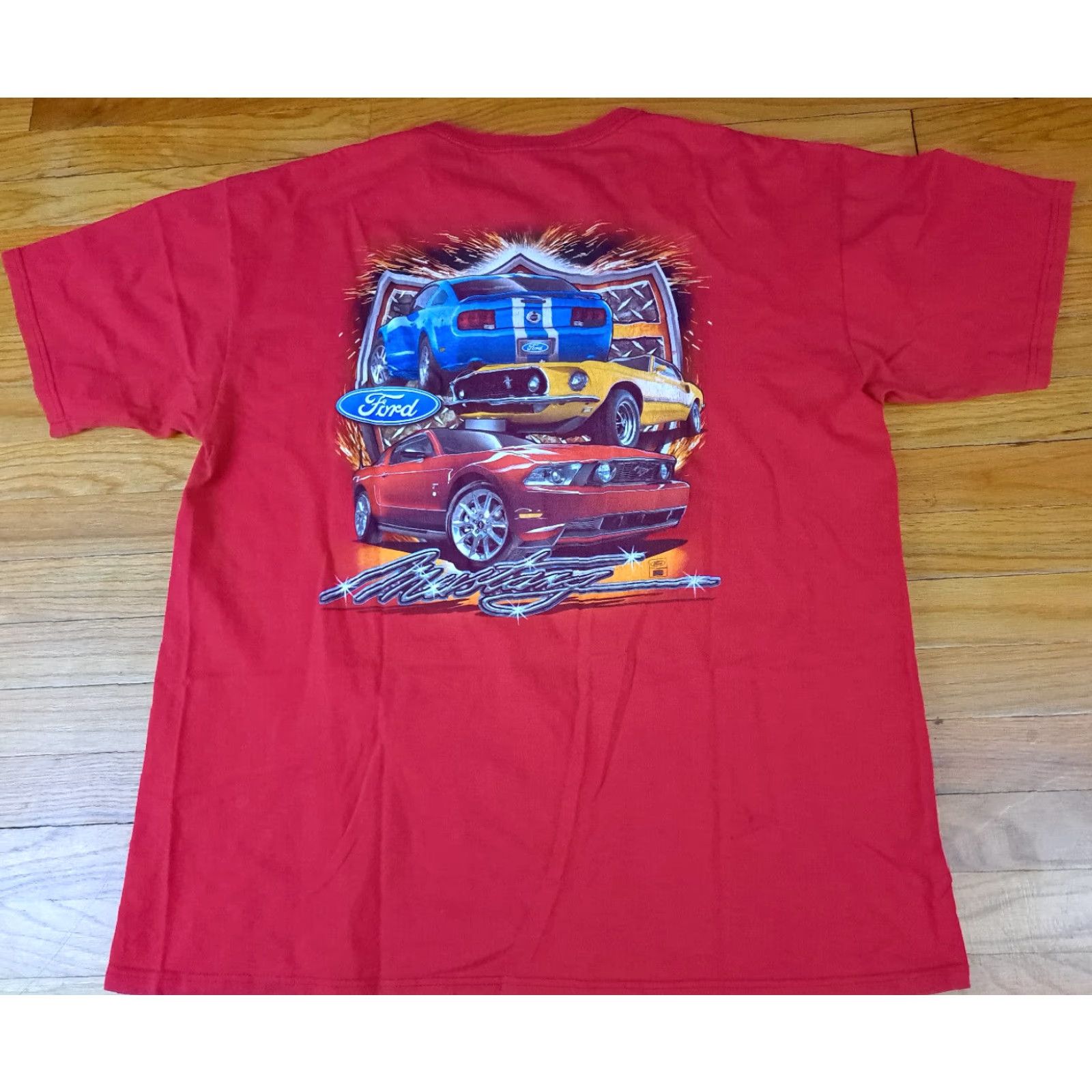 Anvil VINTAGE Ford Motors Mustang Racing Printed T-Shirt 2XL Anvil Red Unisex Adults Short Sleeve 90s Cars Classic Mens Womens Size US XXL / EU 58 / 5 - 4 Thumbnail
