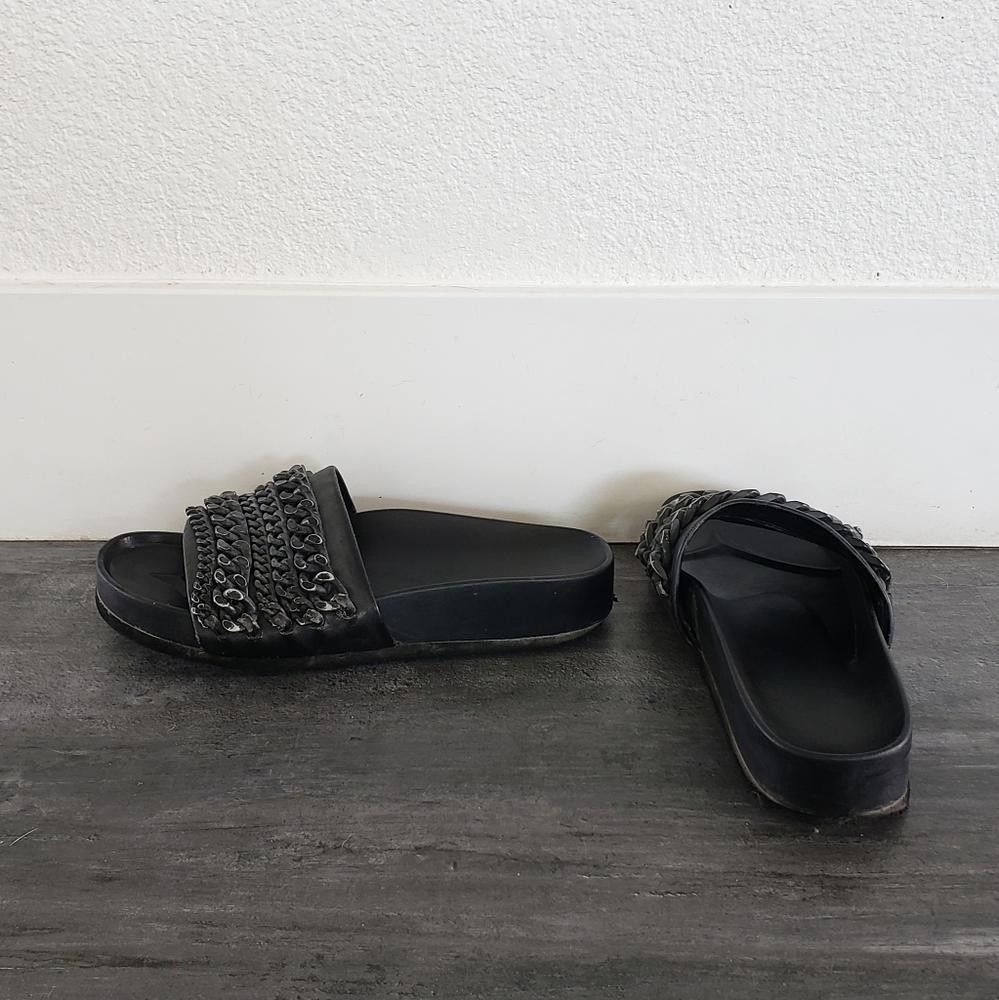 Designer Black Chain Detailed Santana Sandal Size US 7 / IT 37 - 3 Thumbnail