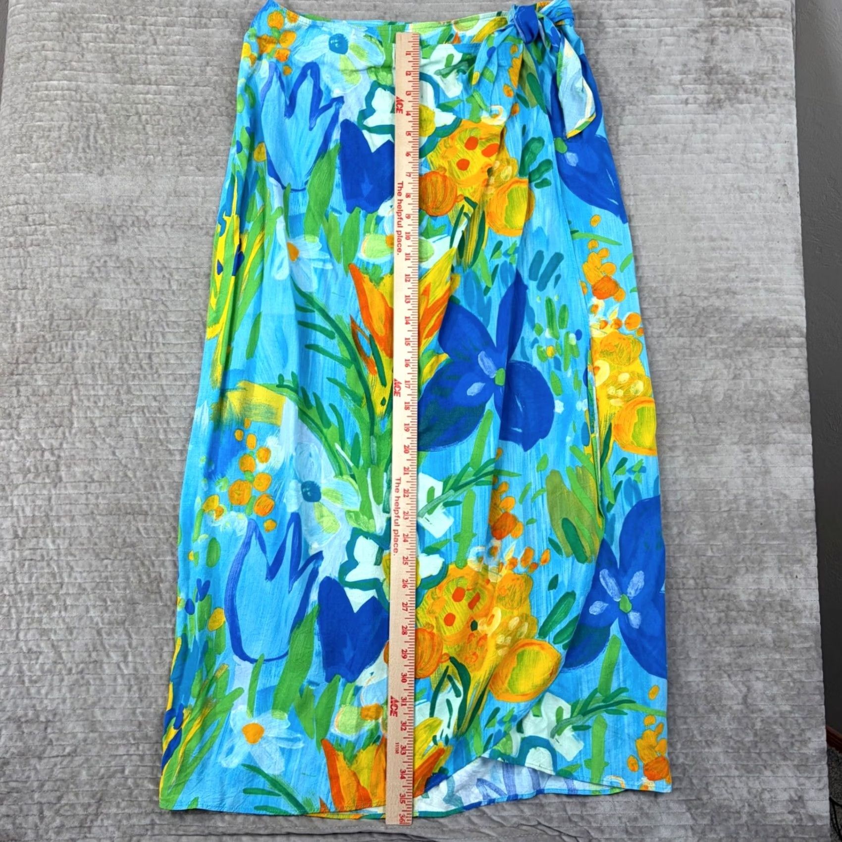 Jams World VINTAGE Jams World Wonderland Floral Wrap Skirt Blue Orange Rayon Made in Hawaii Large Size 36" / US 14 / IT 50 - 4 Thumbnail