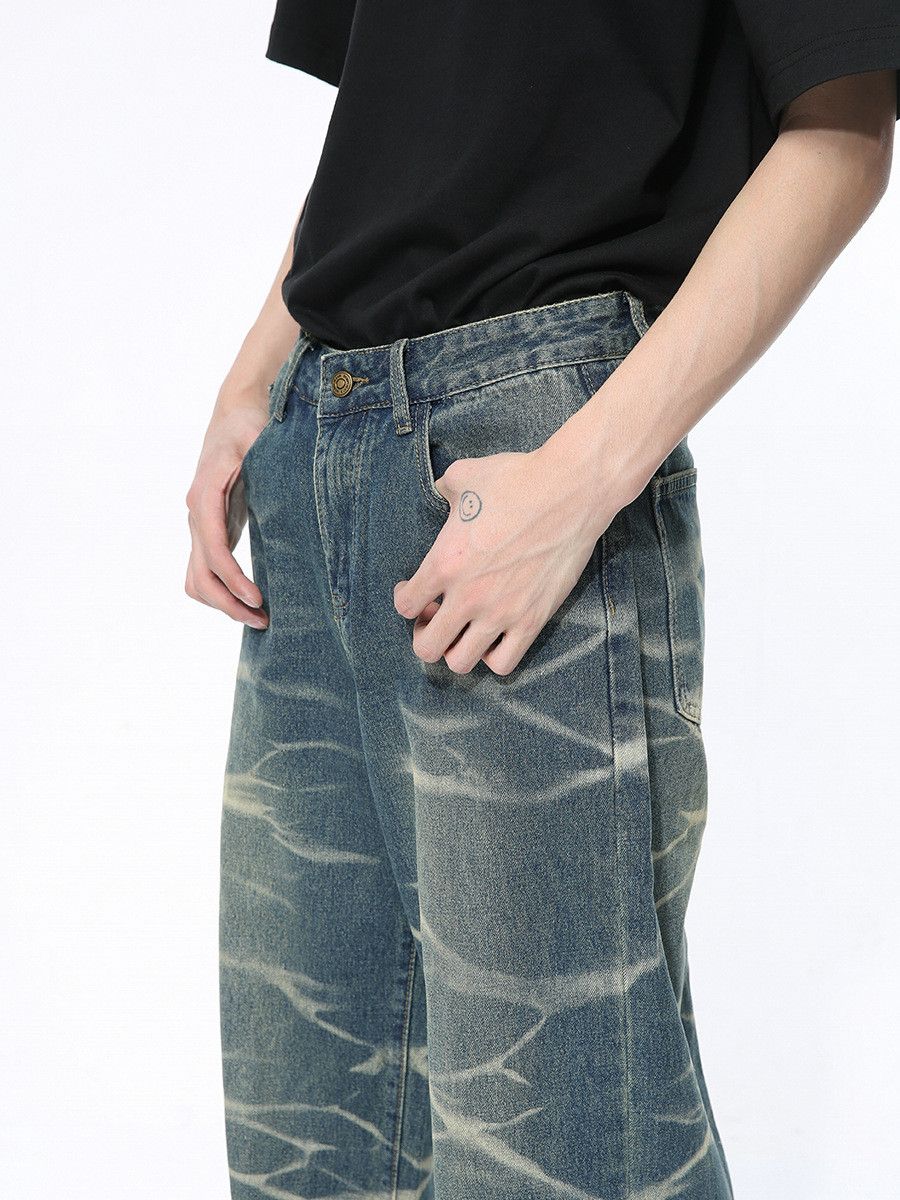 Japanese Brand Men's American Retro Tie-Dye Straight Leg Loose Washed Jeans Size US 32 / EU 48 - 5 Thumbnail