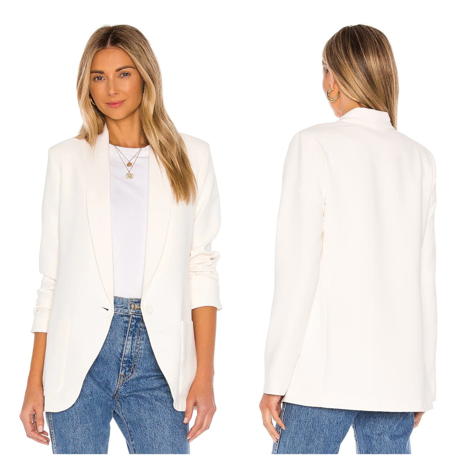 image of Amanda Uprichard Shawl Collar Blazer (L) in Cream, Women's (Size Large)