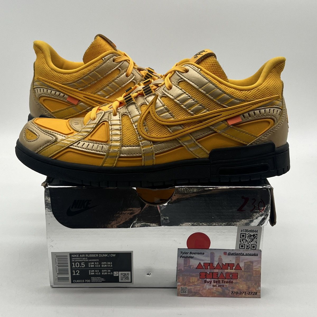 Off-white x air rubber dunk university gold