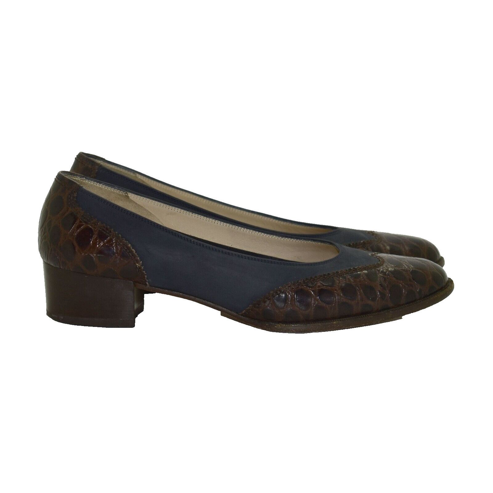 Salvatore Ferragamo SALVATORE FERRAGAMO Brown Croc Embossed Leather Pumps 7.5 Size US 7.5 / IT 37.5 - 3 Thumbnail