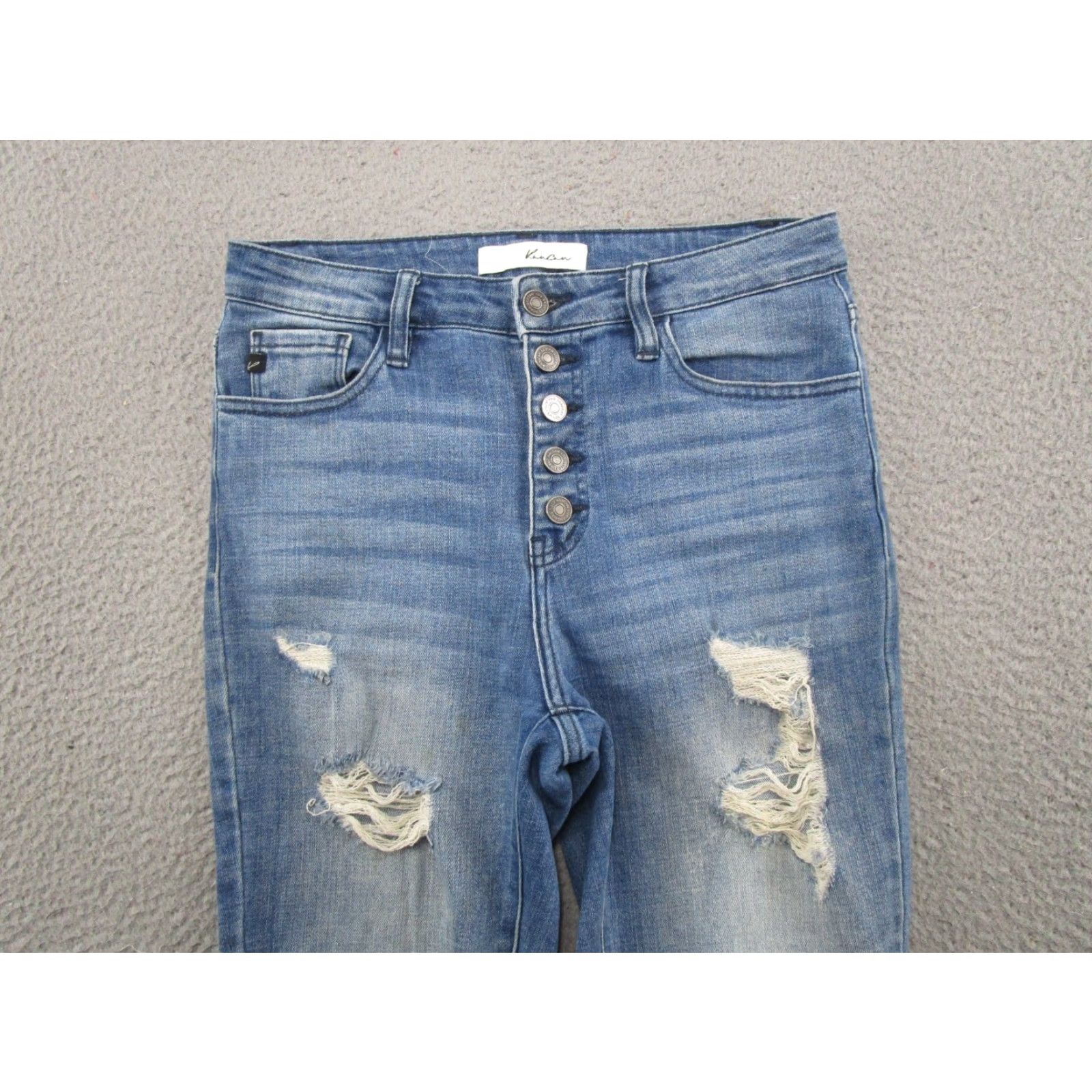 Vintage Kancan Jeans Womens Size 27 Blue Stretch Distressed Button Fly 5-Pocket Skinny Denim High Rise Regular Modern Feel Size 27" / US 4 / IT 40 - 4 Thumbnail