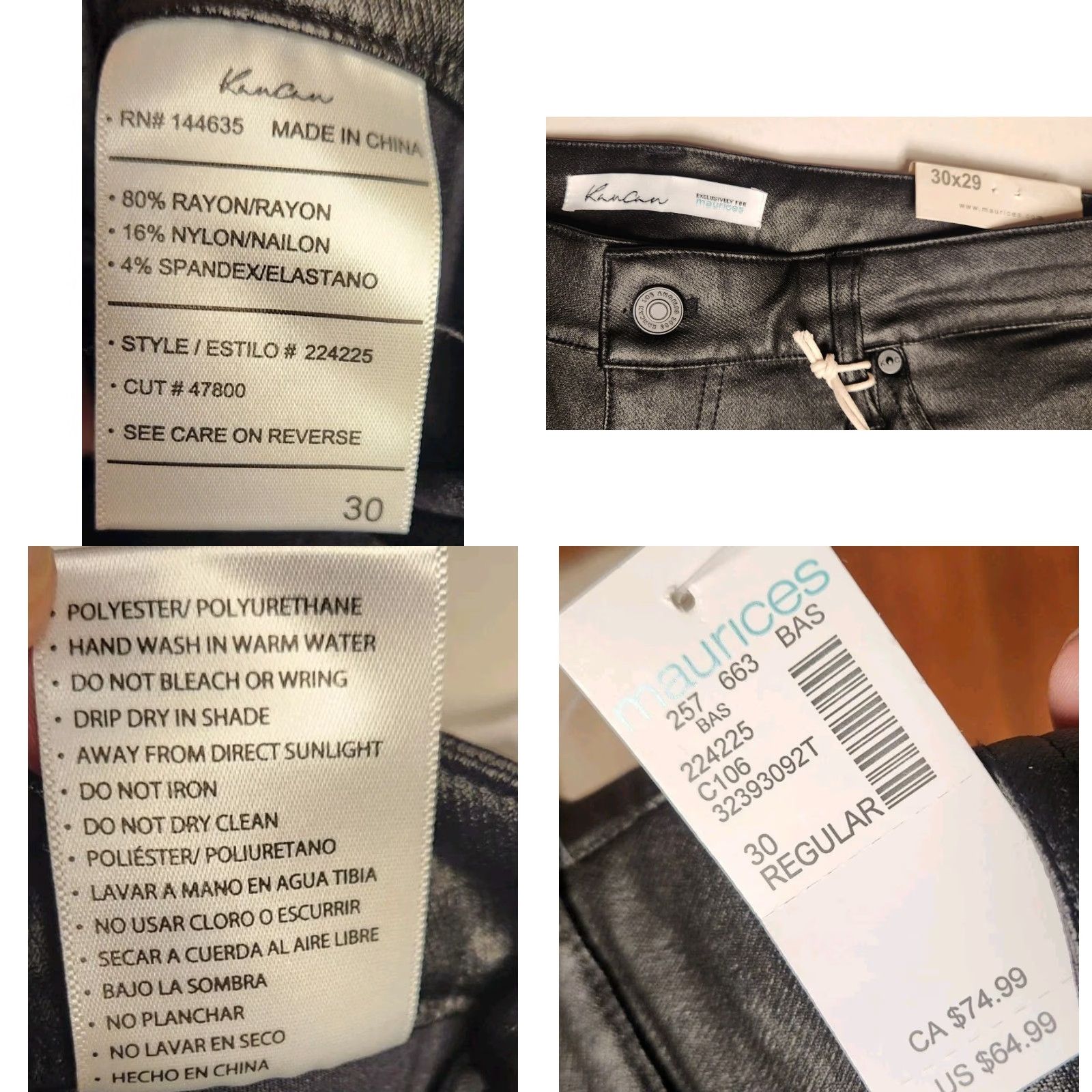 Vintage KanCan Pants Womens 30x29 Black Faux Leather Skinny High Rise Rayon NEW NWT Size 30" / US 8 / IT 44 - 8 Thumbnail