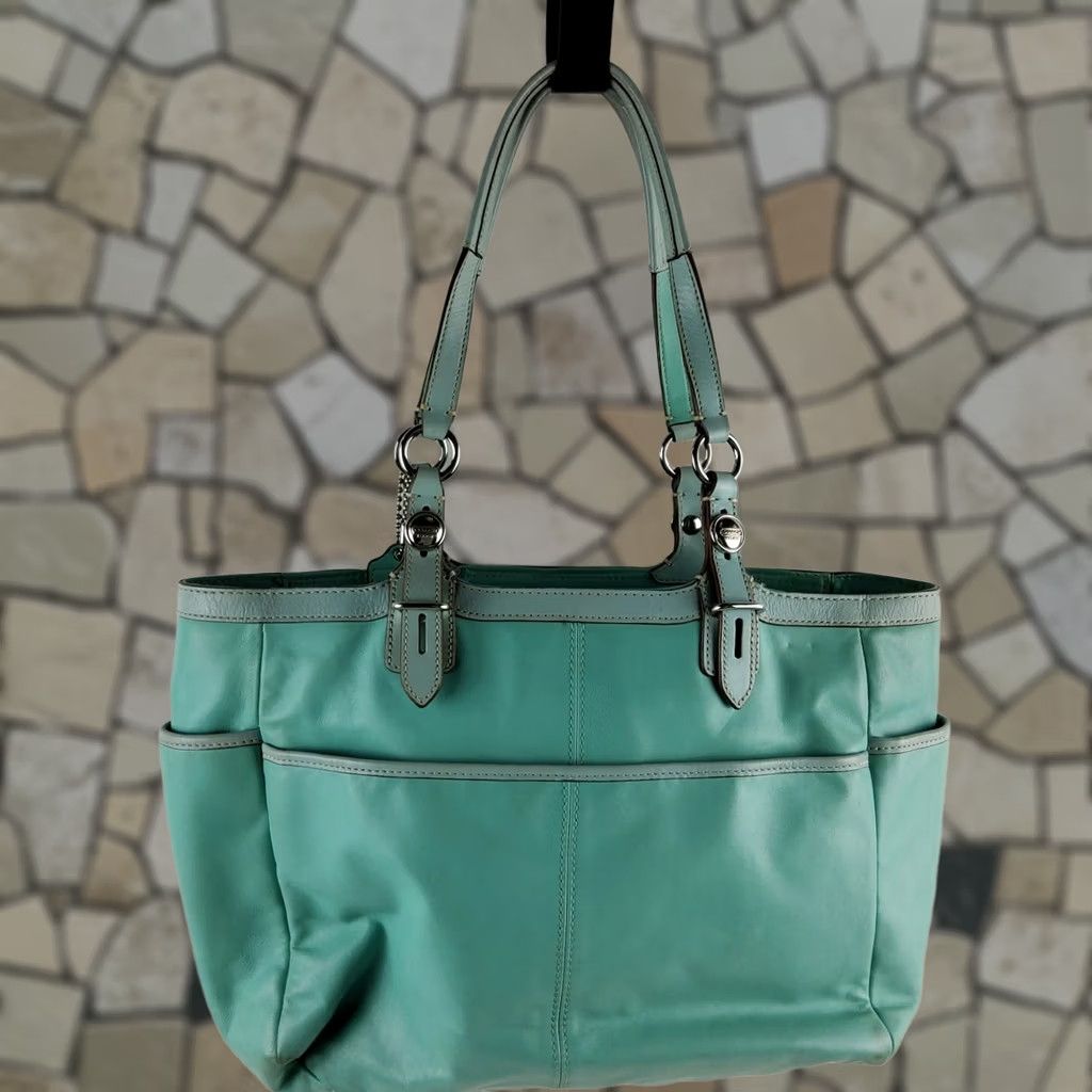 Coach COACH Gallery Leather Tote Shoulder Bag F16565 Purse Blue Womens Tote Medium Leather Adjustable Strap Exterior Blue Pattern Solid F16565/Co.aCH Size ONE SIZE - 1 Thumbnail