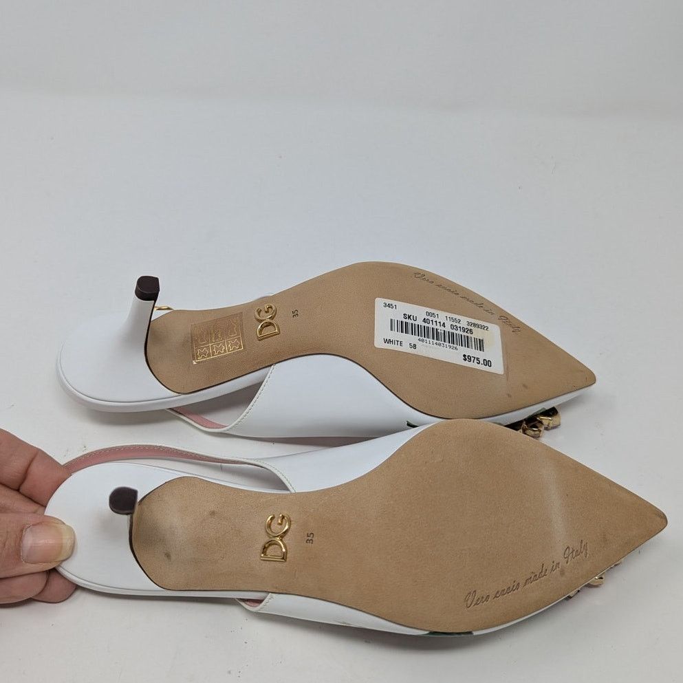 Dolce & Gabbana Dolce & Gabbana Jeweled Bellucci Floral Heels White Pink Size US 5 / IT 35 - 10 Thumbnail