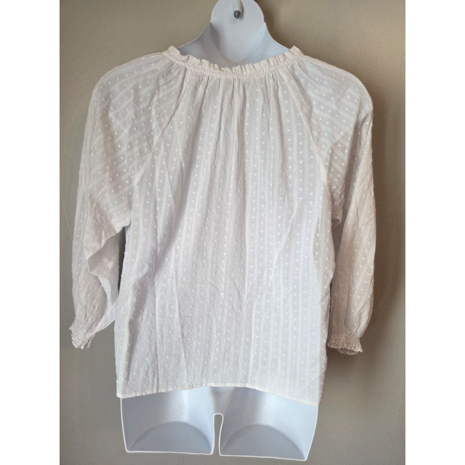 J.Crew J.CREW White Swiss Dot Textured Stripe Peasant Top Hippie Boho XL Womens Shirt Blouse V-Neck Long Sleeve Balloon Sleeve Casual Vintage: No N/A? Size XL / US 12-14 / IT 48-50 - 5 Thumbnail
