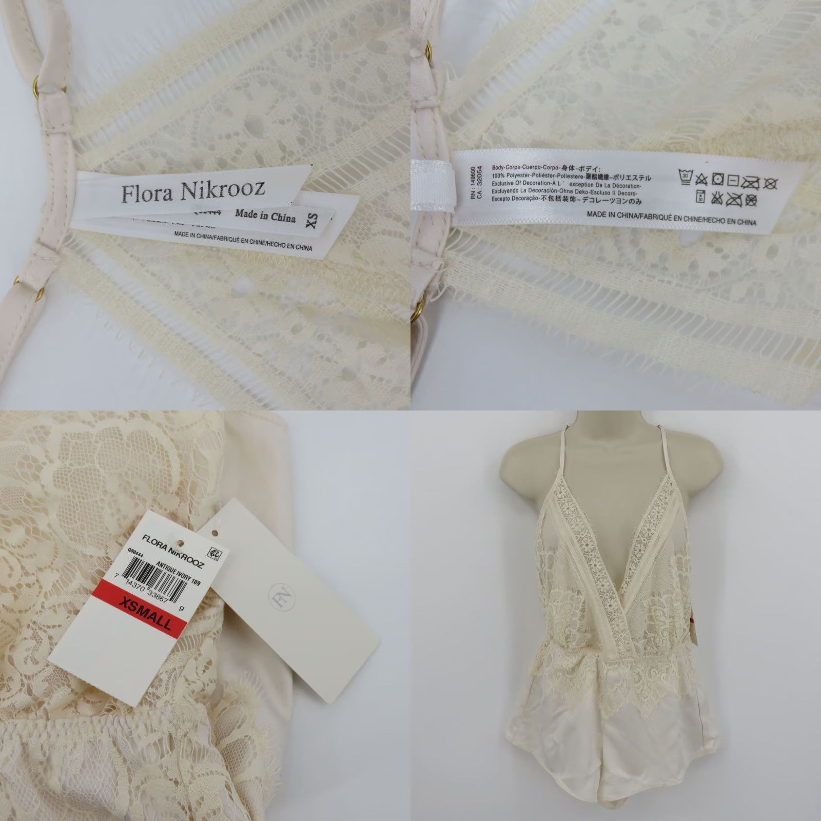 Vintage Flora Nikrooz Women XS Cream Floral Lace Romper One Piece NEW Size 26" / US 2 / IT 38 - 8 Thumbnail