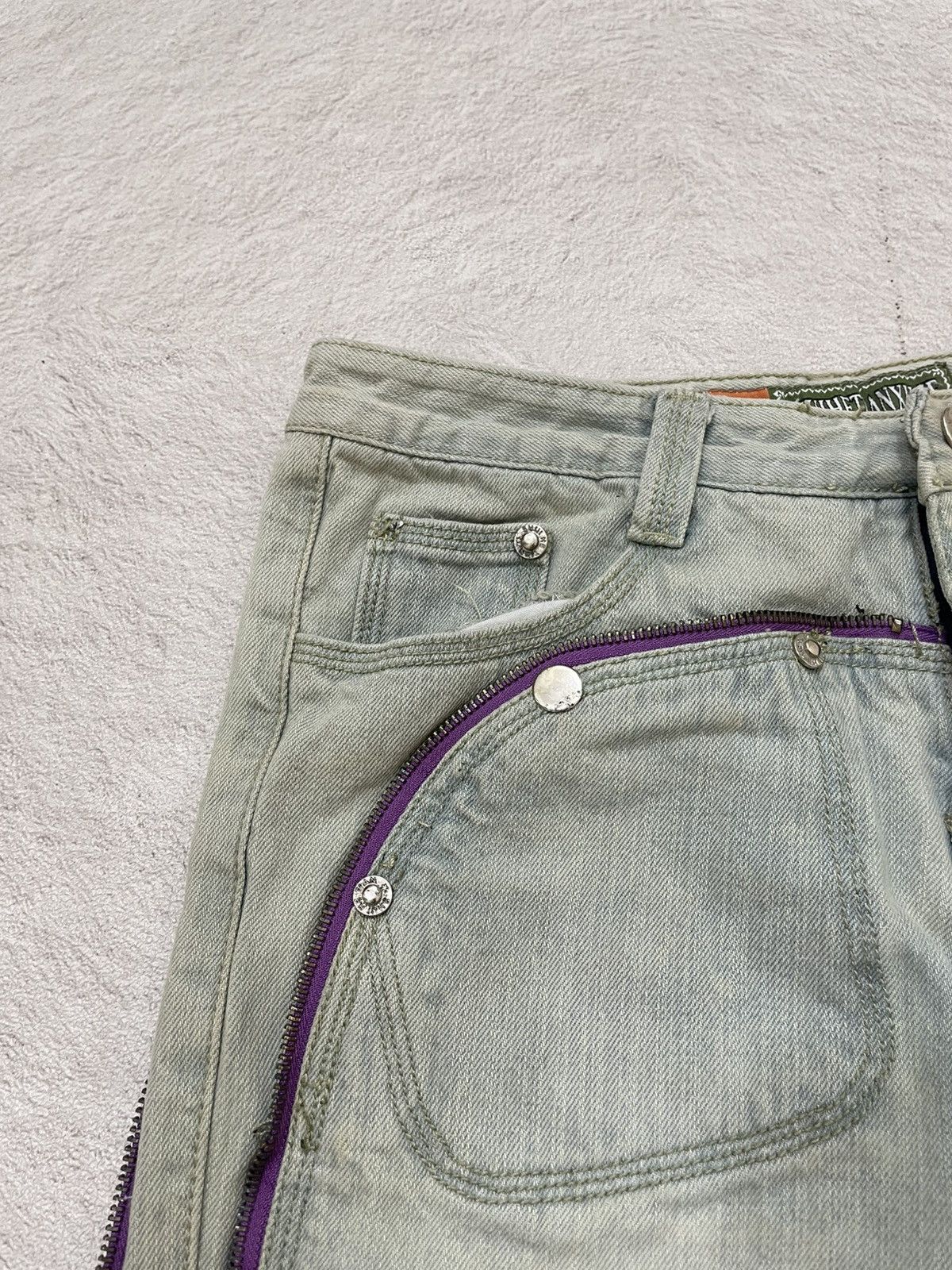 Japanese Brand 00s Shuihetian Light Wash Utility Denim Pants Purple Zipper Size US 28 / EU 44 - 4 Thumbnail