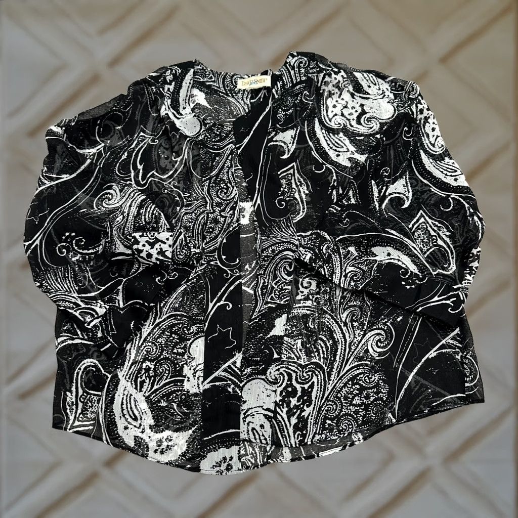 Vintage TravelSmith Black Paisley Open Long Sleeve Kimono Cover Up Sheer Womens Small Size S / US 4 / IT 40 - 1 Thumbnail