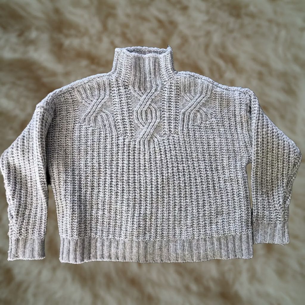 Vintage Aerie Sweater Women's Small Gray Chunky Cable Knit Turtleneck Oversized Size S / US 4 / IT 40 - 1 Thumbnail