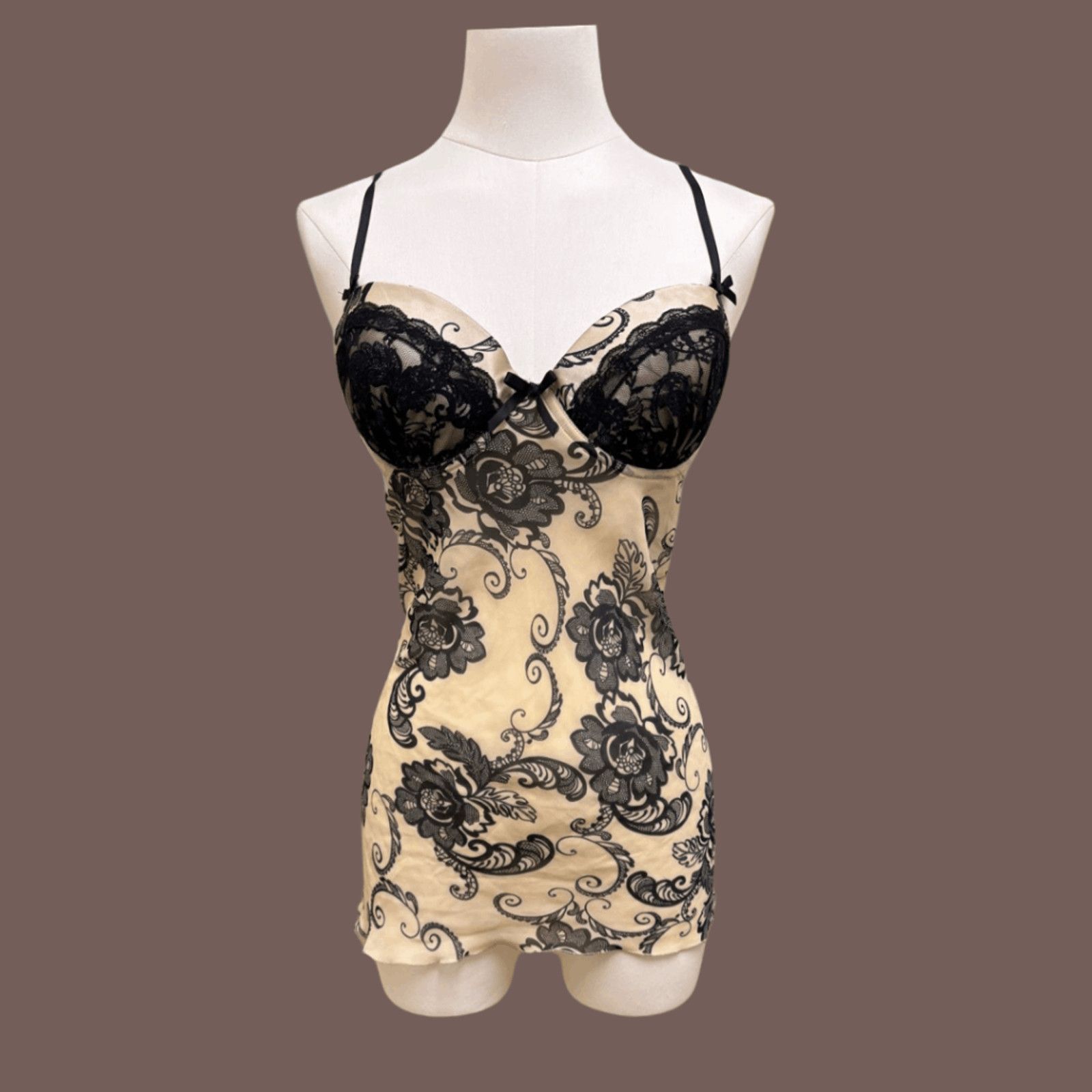 Apt. 9 VTG Slip Dress | APT.9 Cream Black Lace | 2000s Lingeriecore Size L / US 10 / IT 46 - 1 Thumbnail