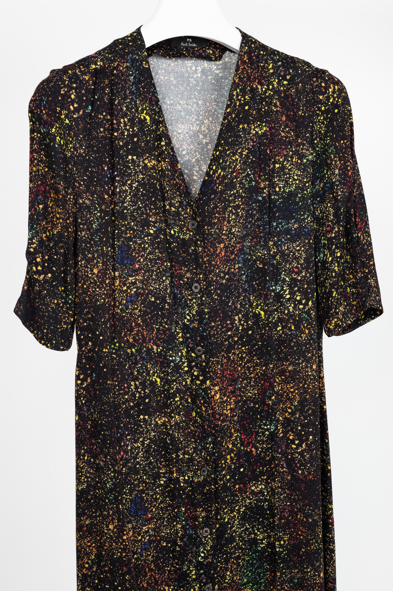 Paul Smith PS Paul Smith Black Paint-Splatter Button-Front Midi Dress Size S / US 4 / IT 40 - 3 Thumbnail