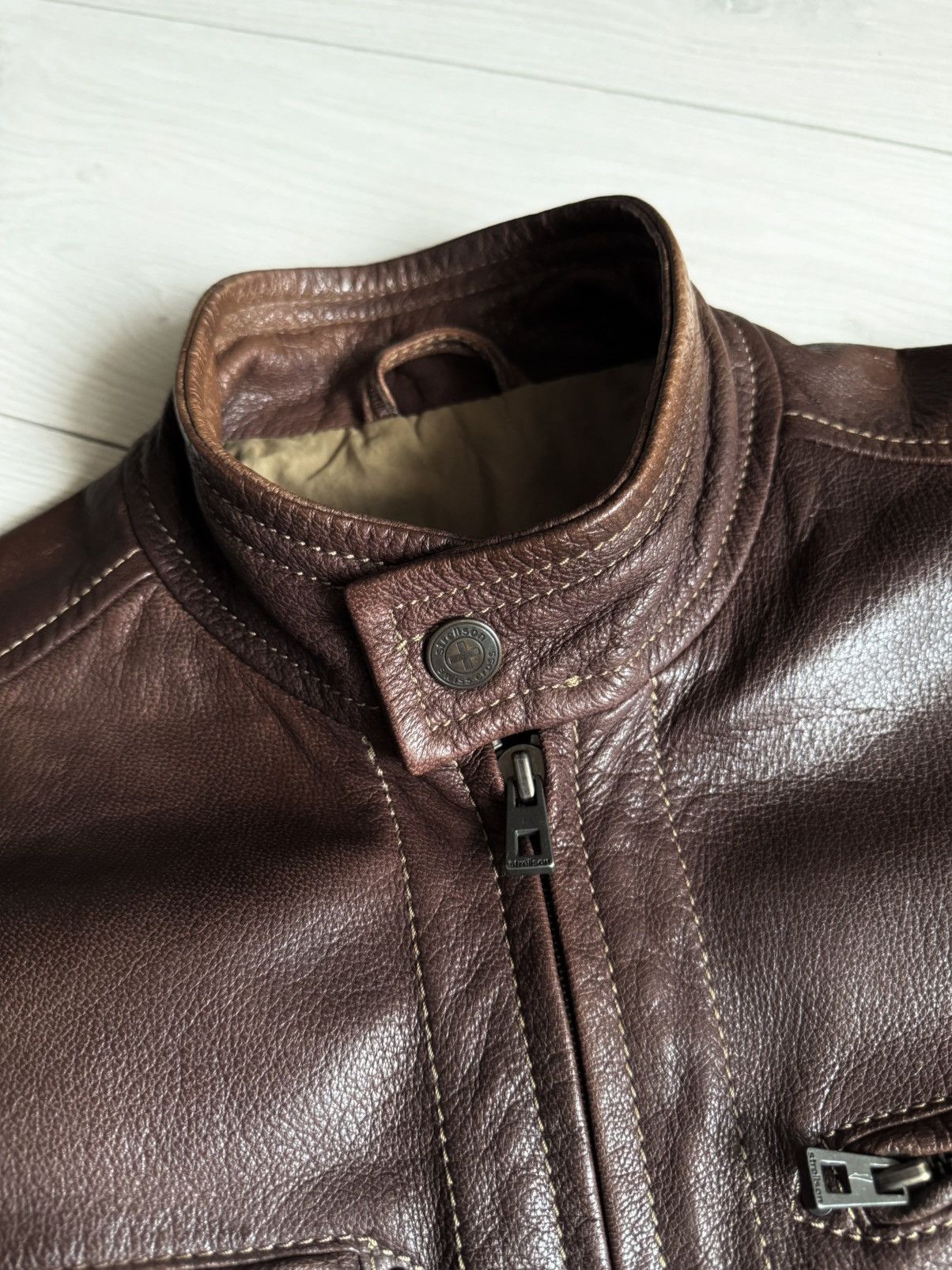 Vintage Strellson Swiss Cross Biker Moto Leather Jacket