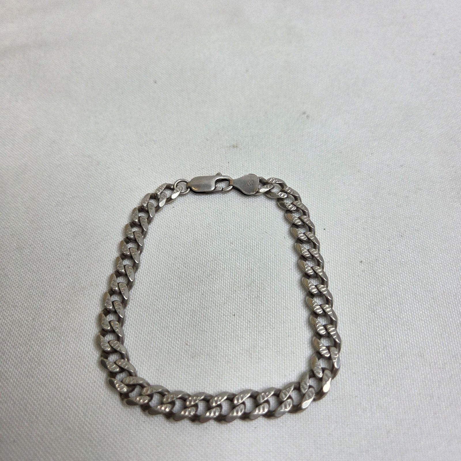 Sterling Silver Sterling Silver Textured Curb Chain Bracelet Italy .925 7.5" Size ONE SIZE - 2 Thumbnail