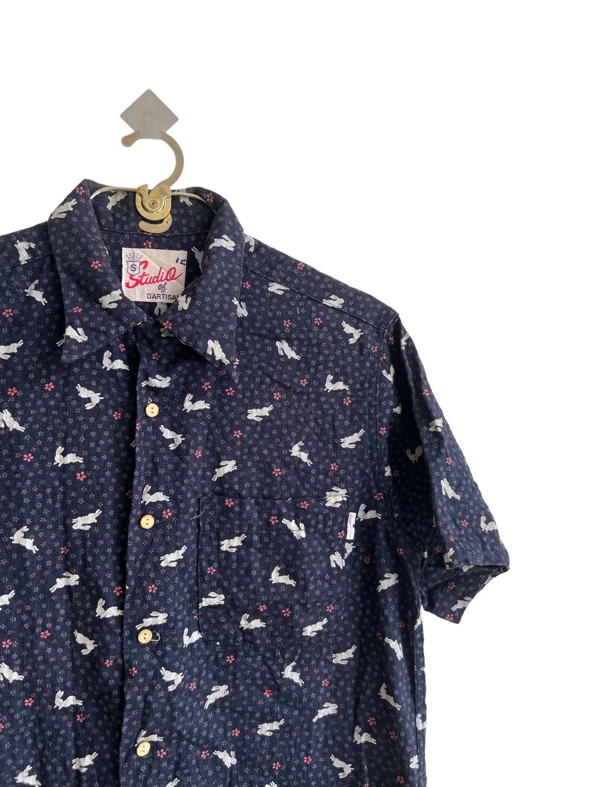90s Studio D'Artisan 🇯🇵 Indigo Dyed Open Collar Aloha Shirt