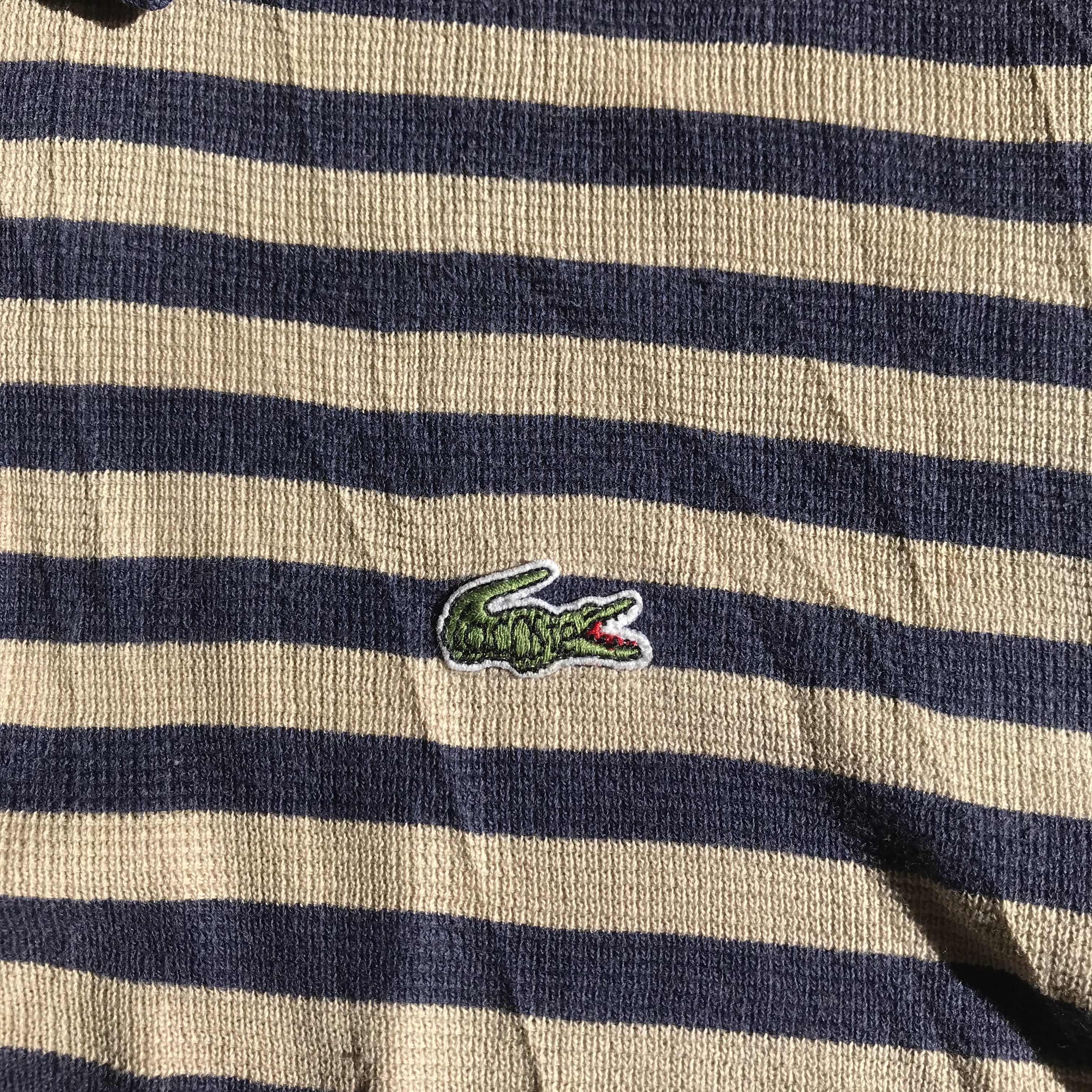 Lacoste Vintage lacoste french Polo Stripes Navy beige Blue colar Size US M / EU 48-50 / 2 - 8 Thumbnail