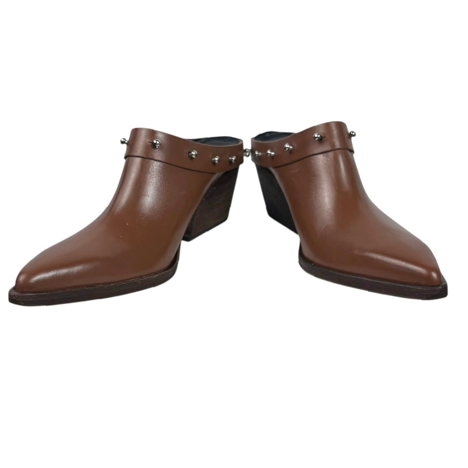 Vintage Golo Women's Woody Studded Leather Mule Booties Bootie 8 Cognac Brown High Heel 3" Casual Fall Spring Bohemian Southwestern Womens Size US 8 / IT 38 - 4 Thumbnail