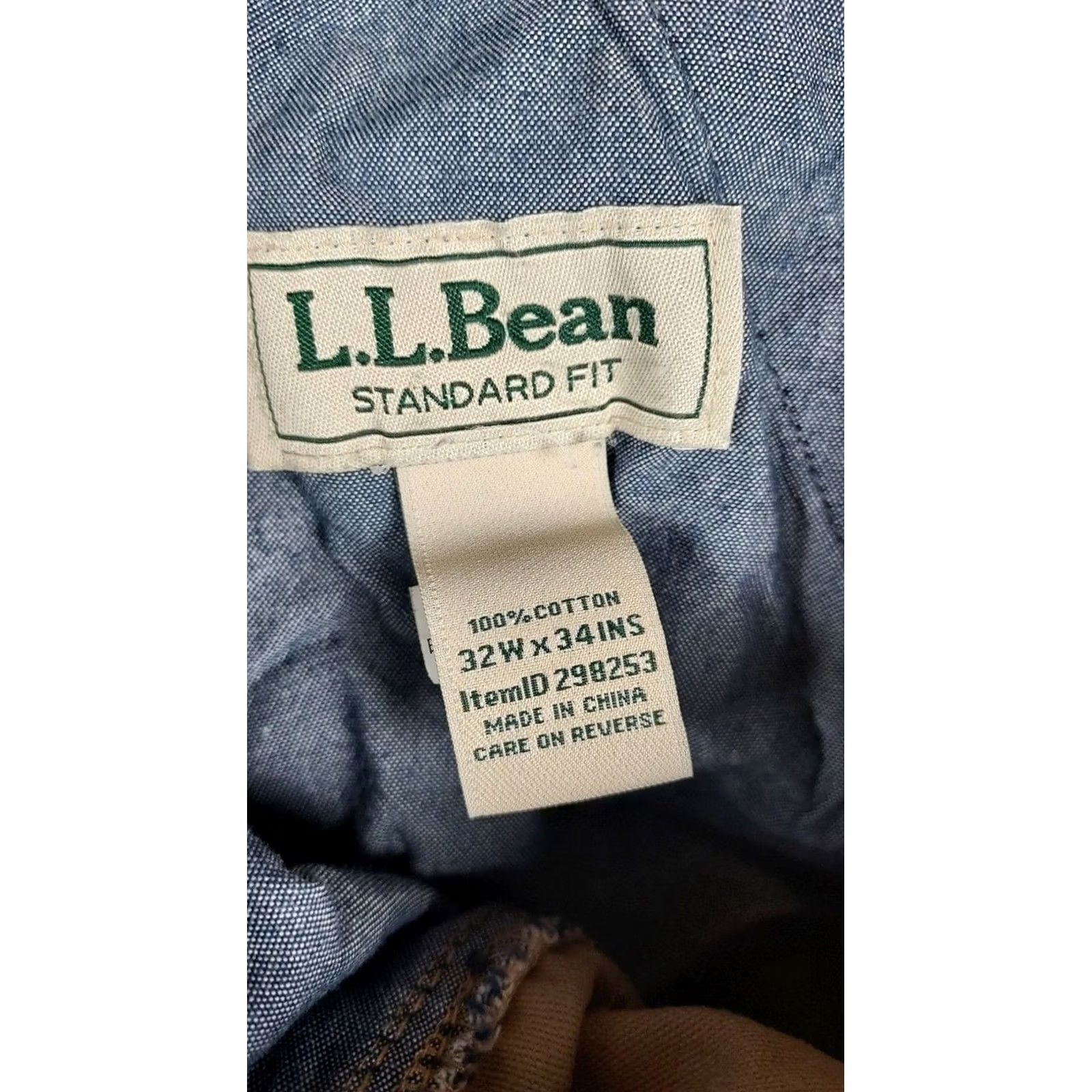 Vintage L.L. Bean Khaki Chino Pants Regular Fit 32x34 Cotton Casual Trousers Beige/Beige SlasH Pockets Zip Closure Mens Size US 32 / EU 48 - 5 Thumbnail