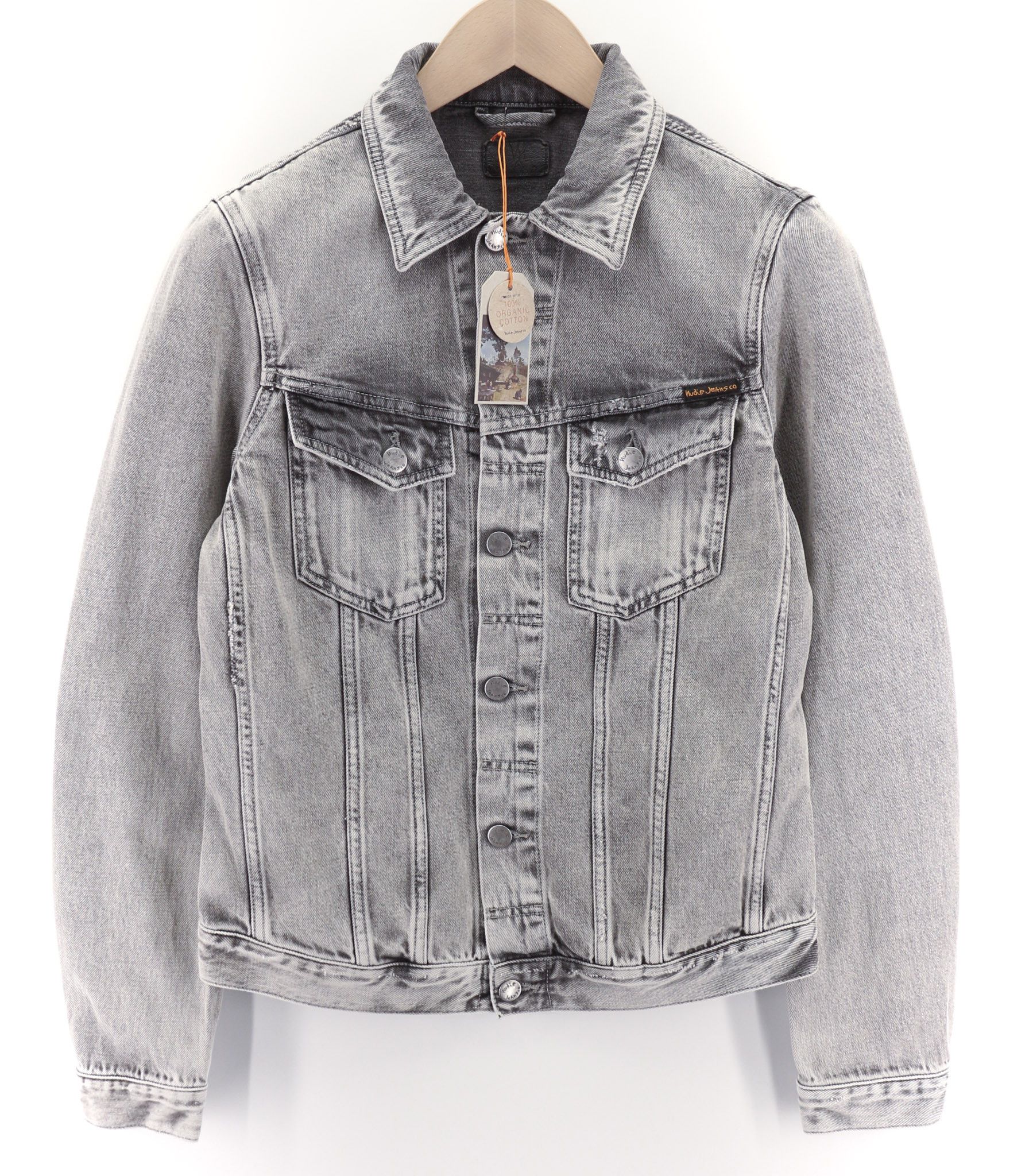 Nudie Jeans BILLY LIGHT GREY TRASHED DENIM S Grey Denim Jacket 80363 Size US S / EU 44-46 / 1 - 1 Thumbnail