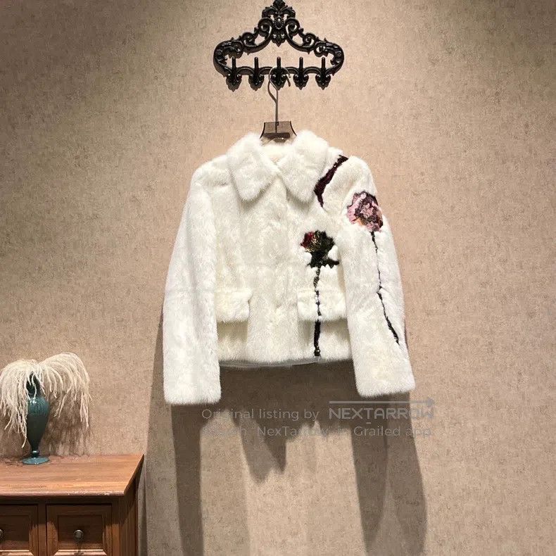 Valentino Valentino White floral rhinestone mink fur coat Size S / US 4 / IT 40 - 1 Thumbnail