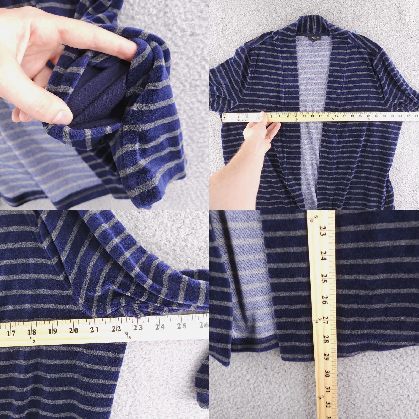 Talbots Talbots Cardigan Womens 1X Blue Striped Velour Open front Sweater Size XL / US 12-14 / IT 48-50 - 8 Thumbnail